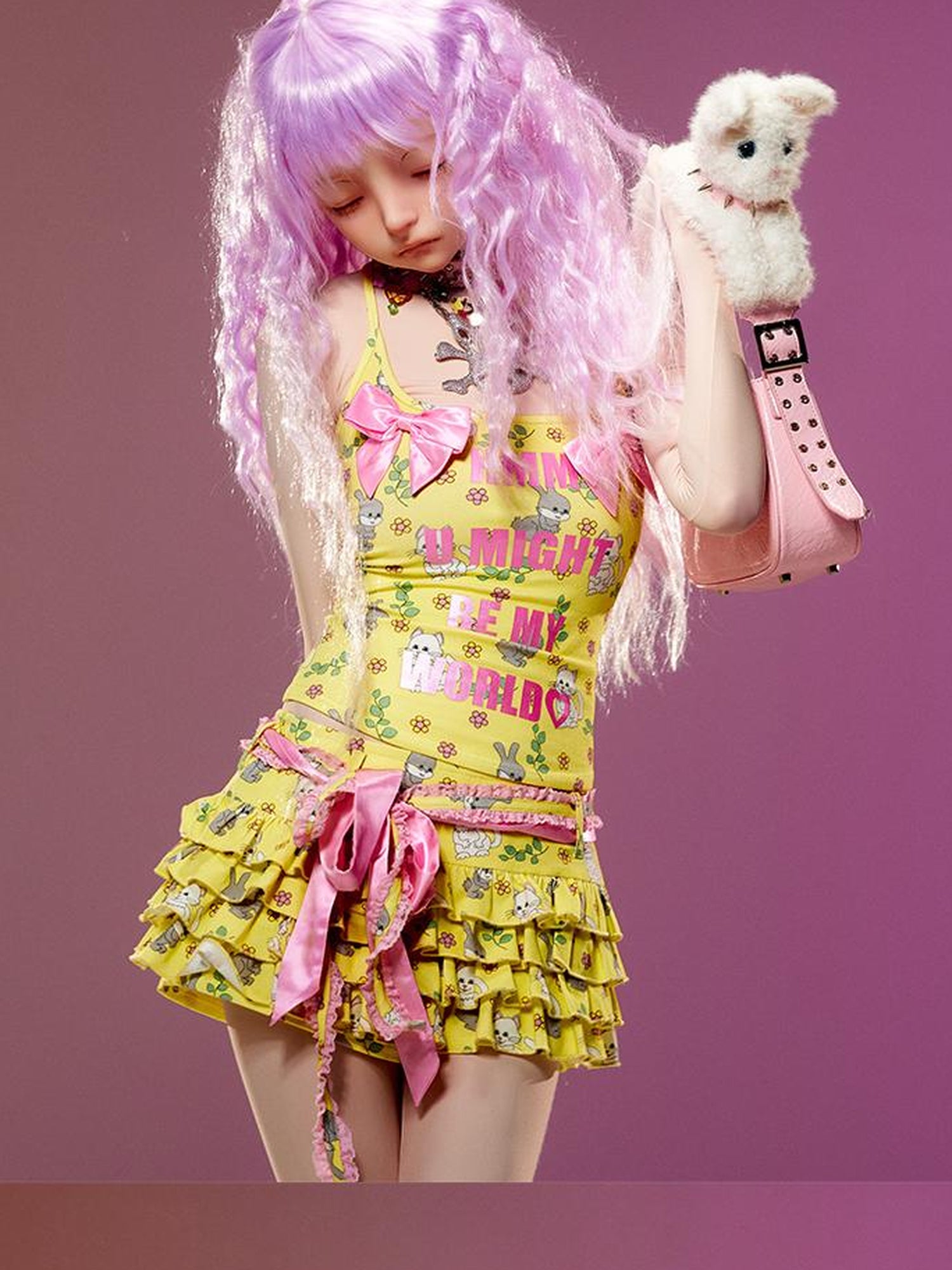 CFIERCE Cat Floral Print Cake Skirt Pants