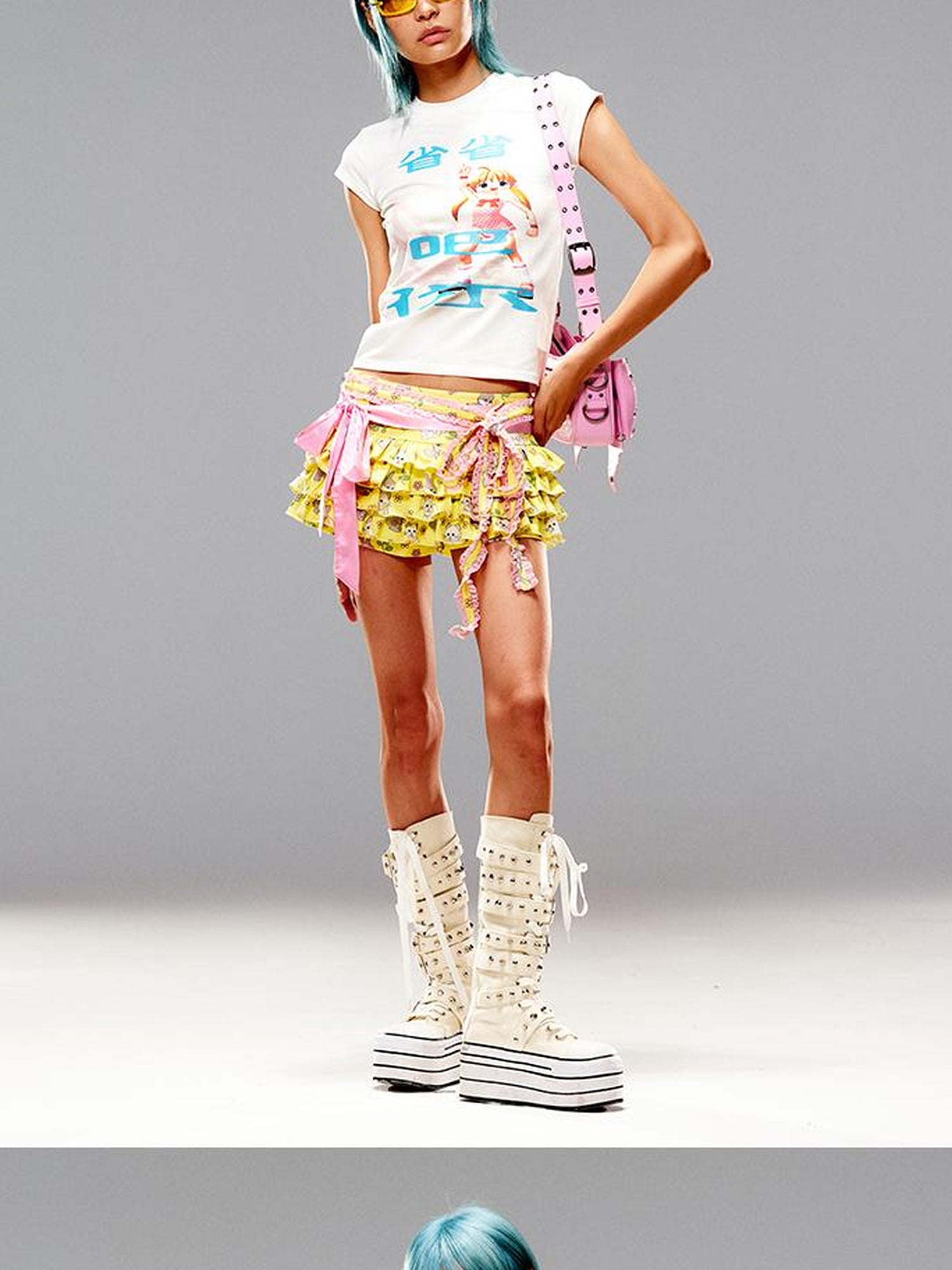 CFIERCE Cat Floral Print Cake Skirt Pants