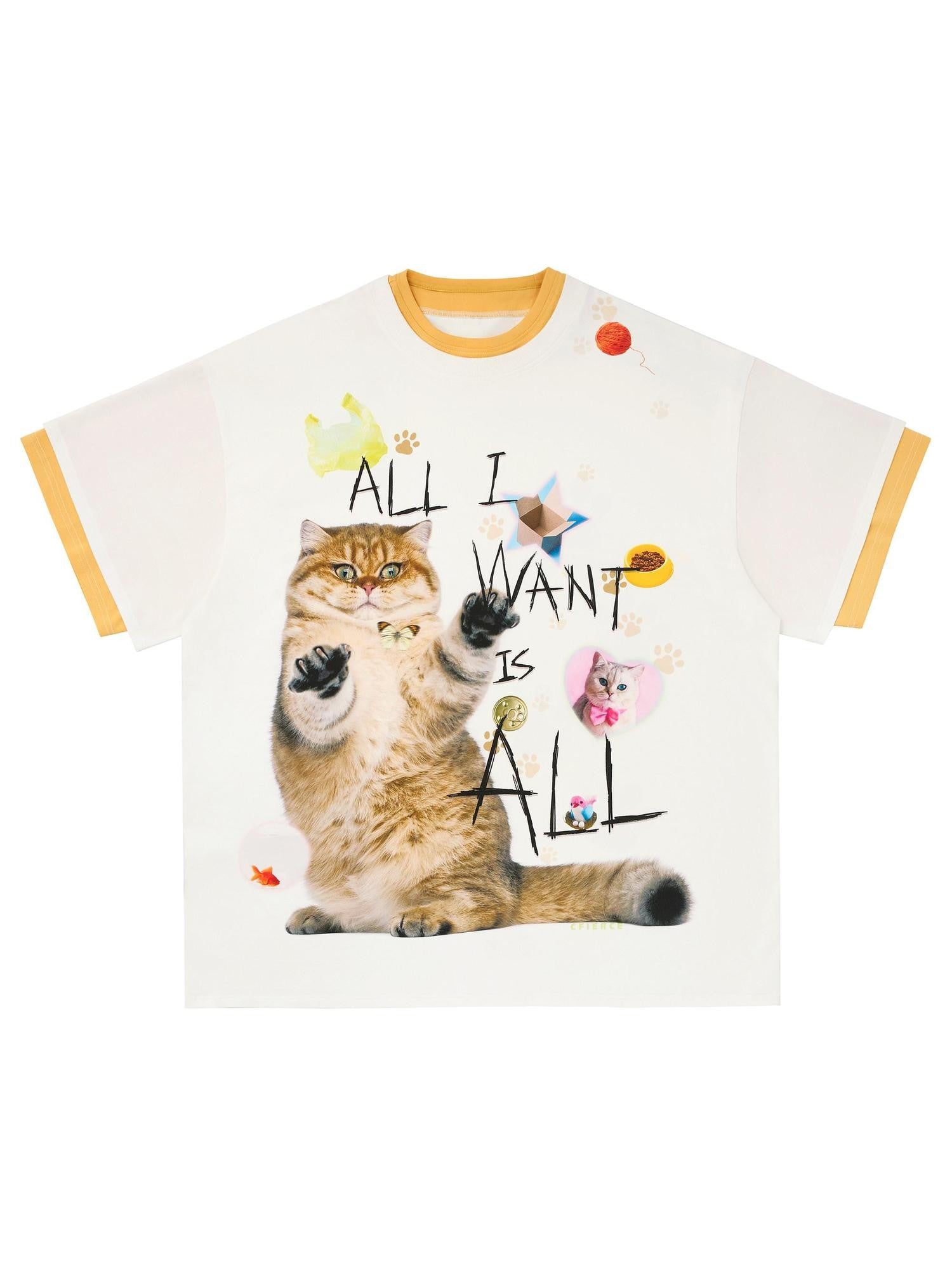 CFIERCE Cat Print Drop Shoulder Women&