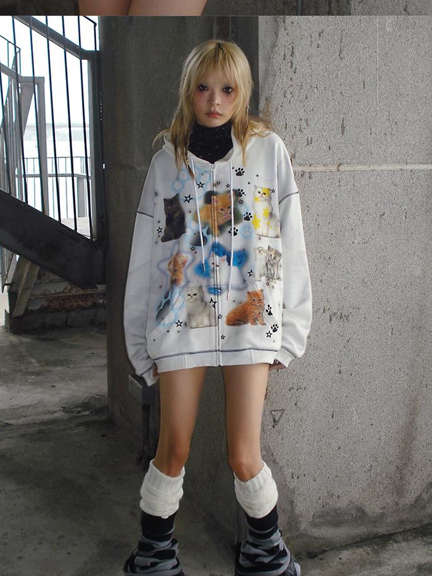CFIERCE Cat Print Hooded Sweatshirt