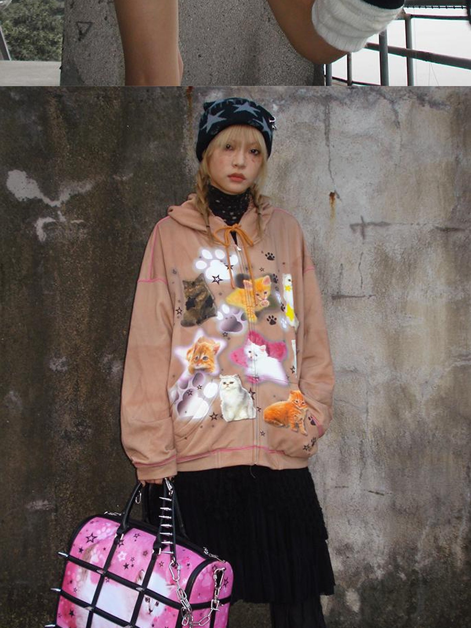 CFIERCE Cat Print Hooded Sweatshirt