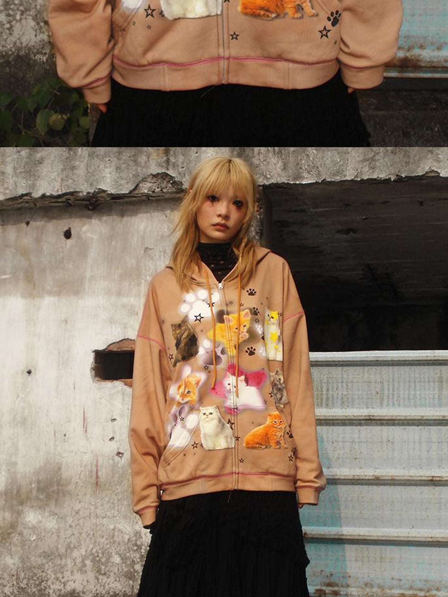 CFIERCE Cat Print Hooded Sweatshirt