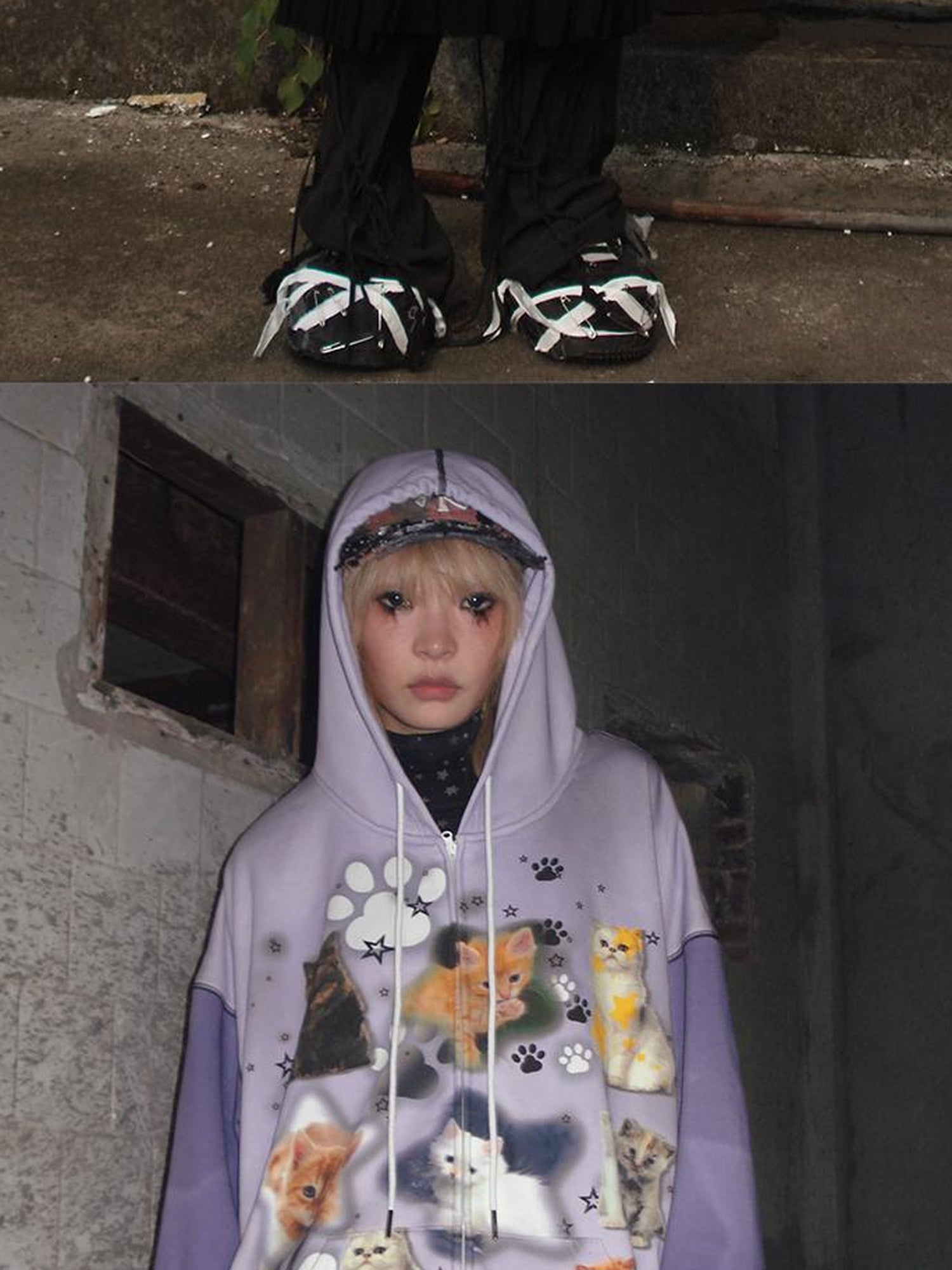 CFIERCE Cat Print Hooded Sweatshirt