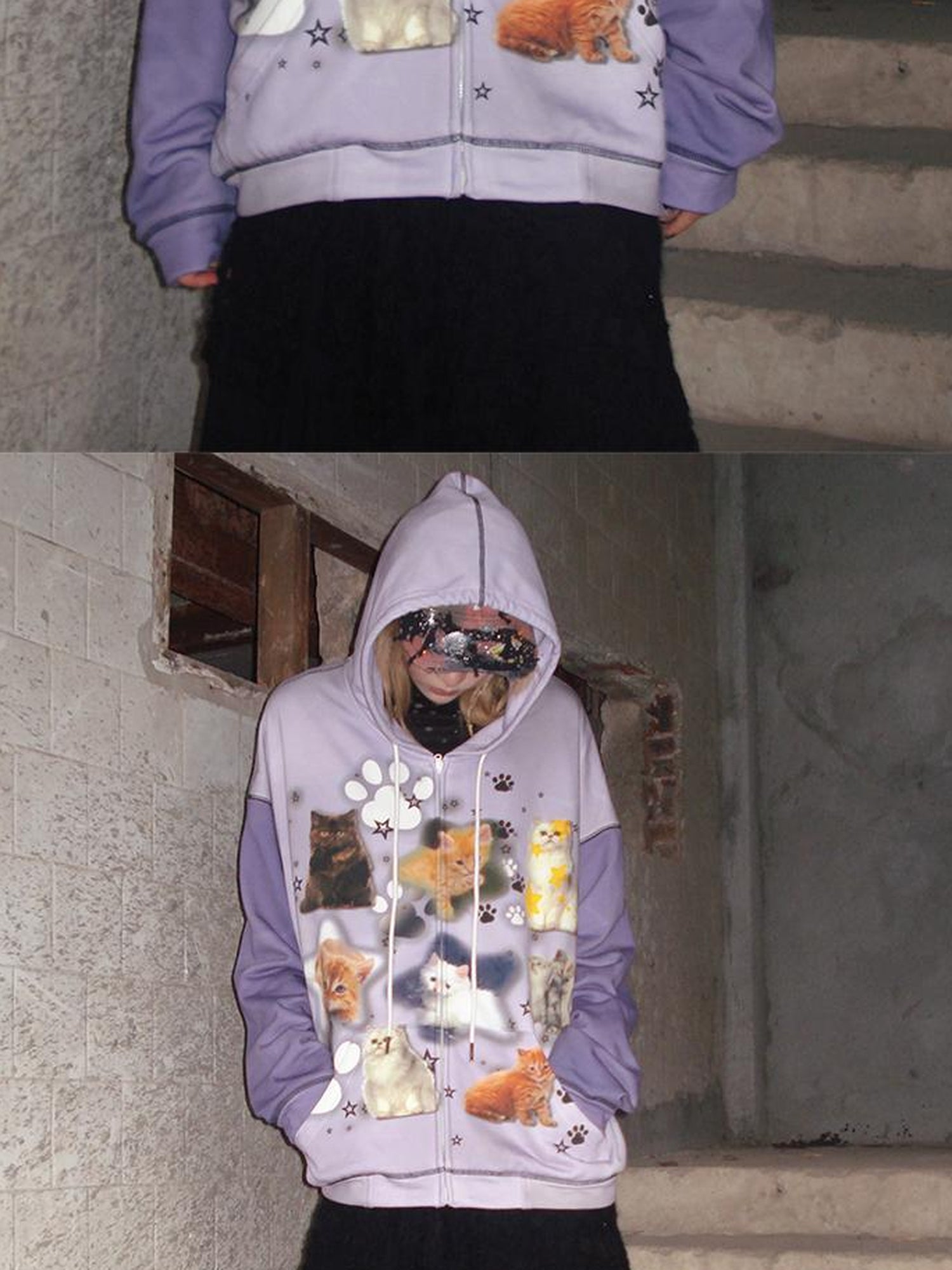 CFIERCE Cat Print Hooded Sweatshirt