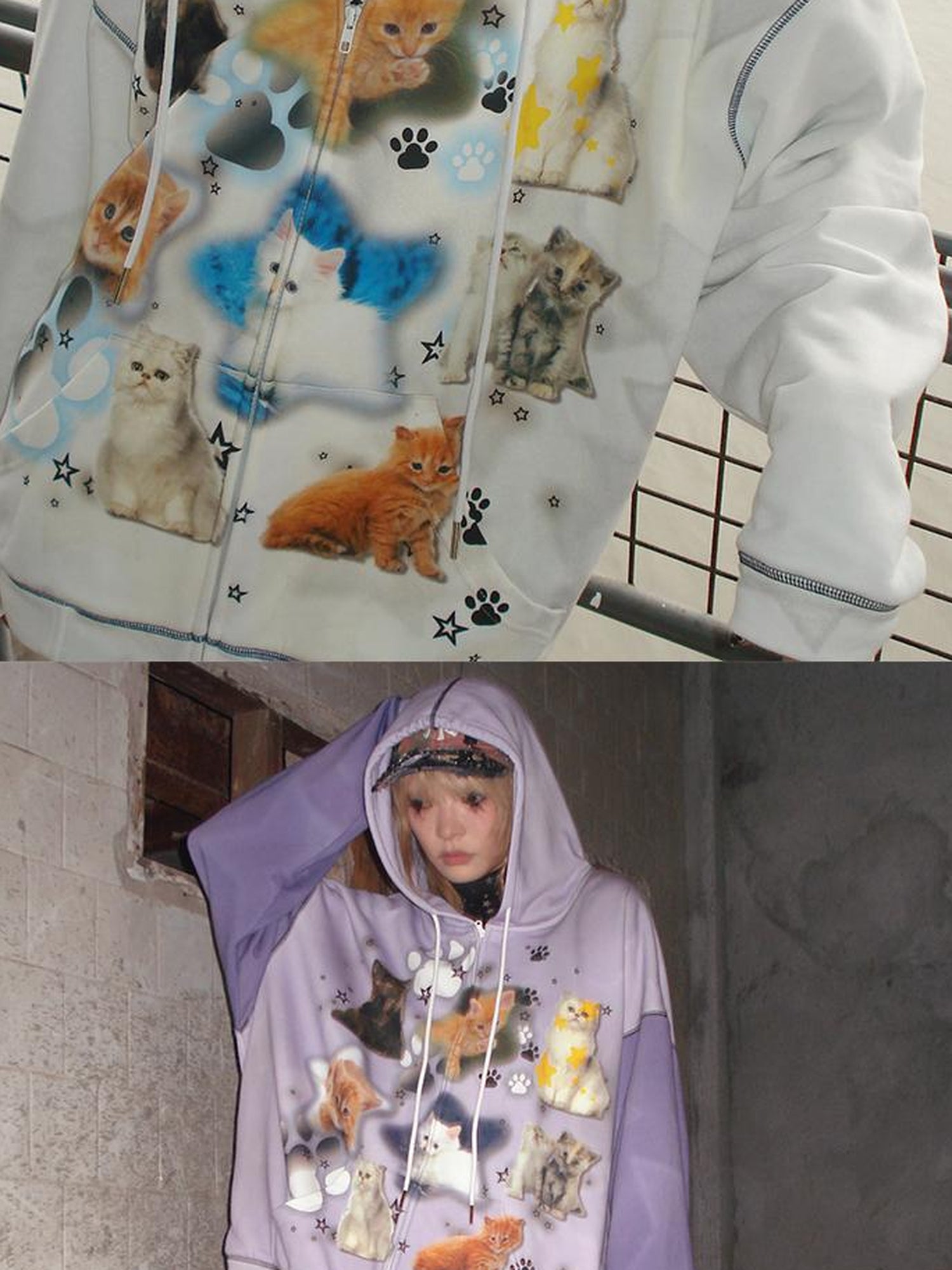 CFIERCE Cat Print Hooded Sweatshirt