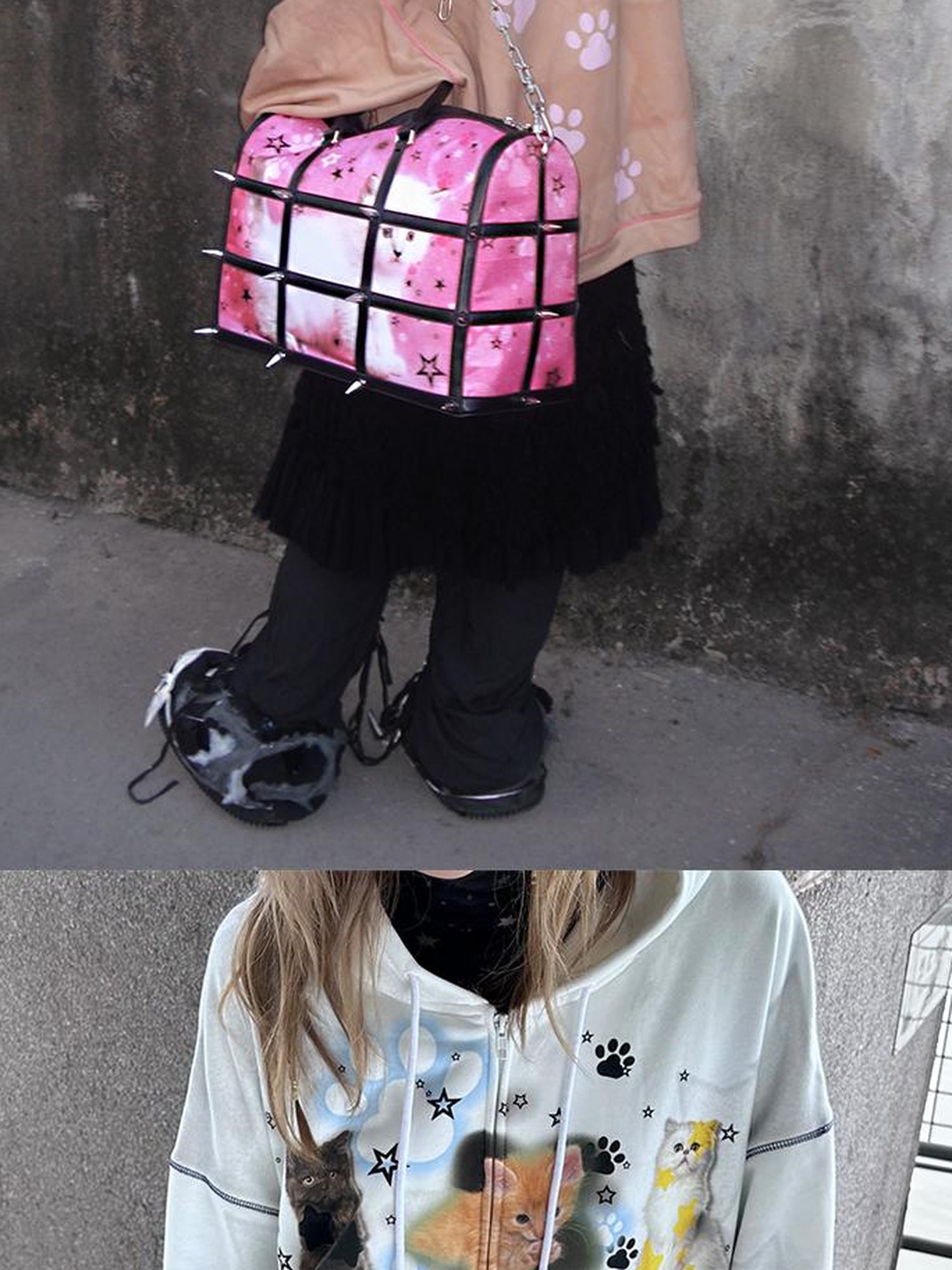 CFIERCE Cat Print Hooded Sweatshirt