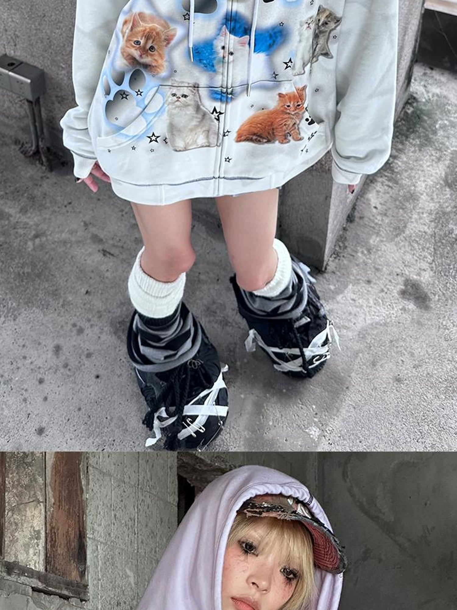 CFIERCE Cat Print Hooded Sweatshirt