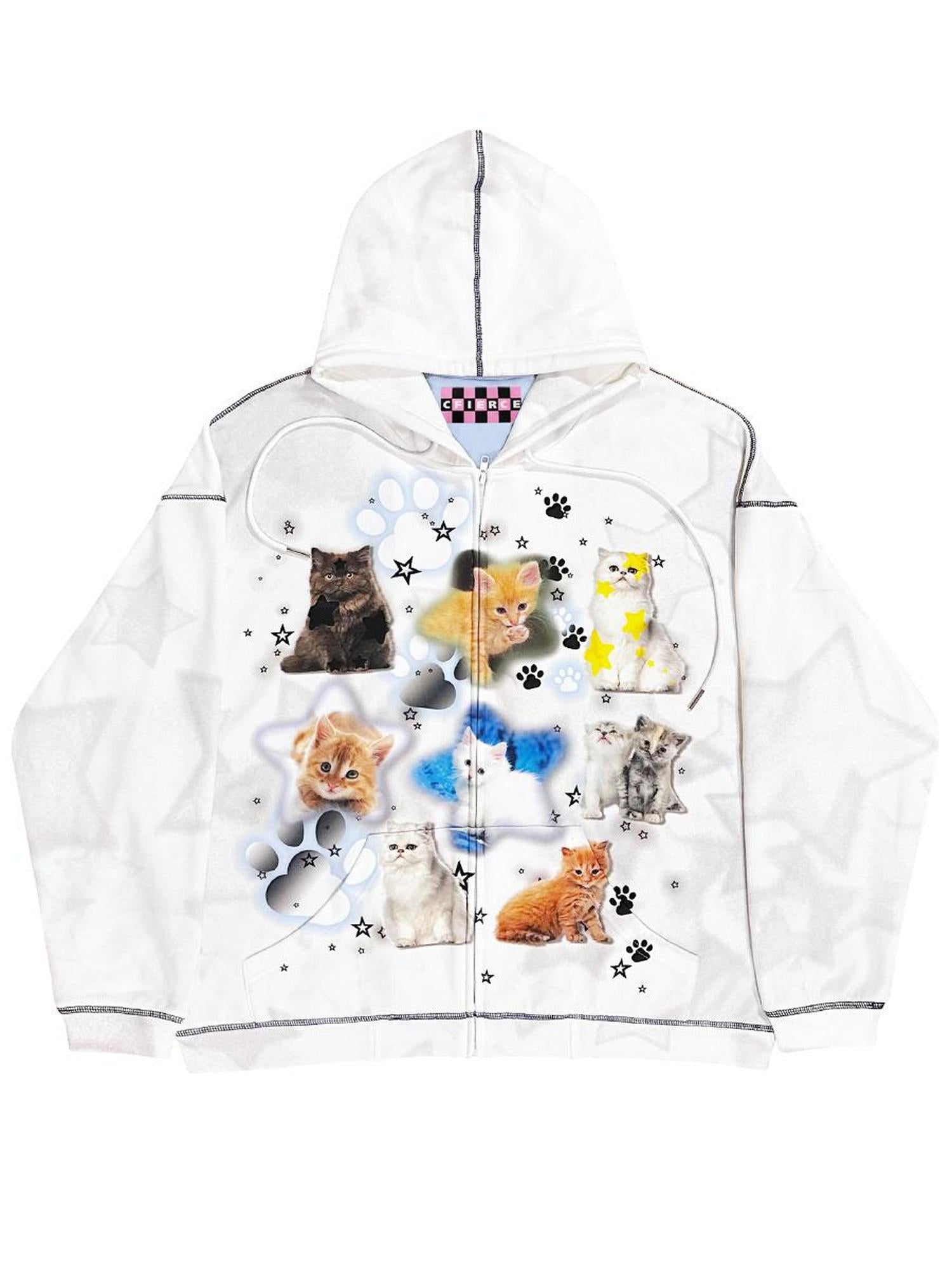 CFIERCE Cat Print Hooded Sweatshirt