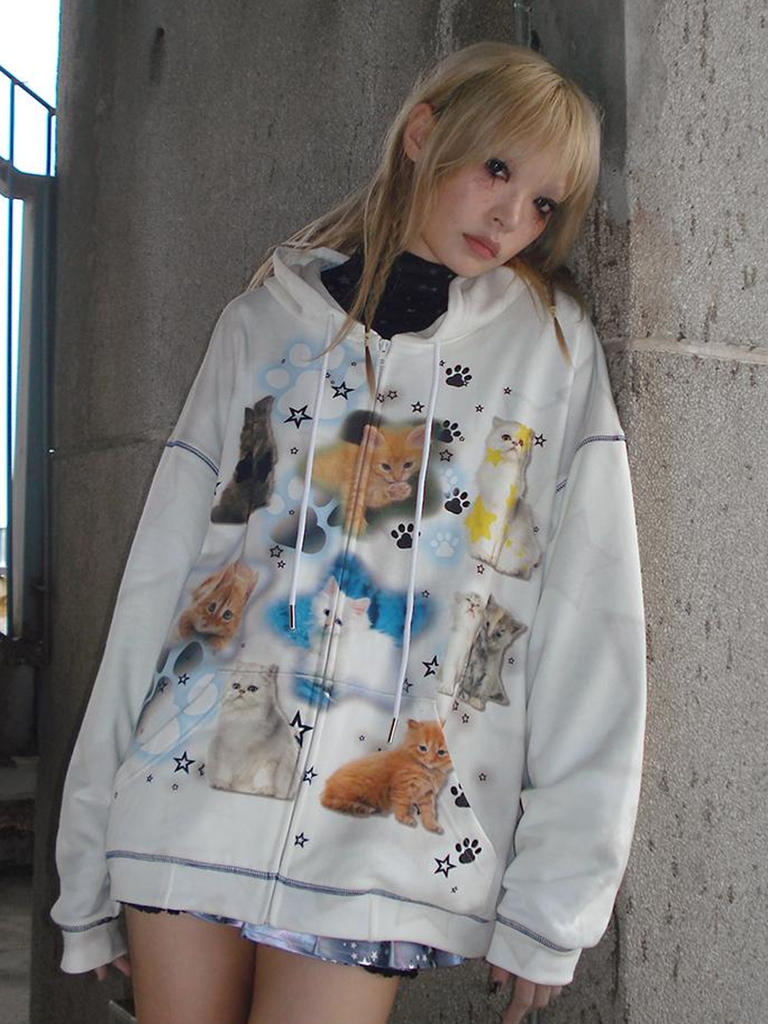 CFIERCE Cat Print Hooded Sweatshirt
