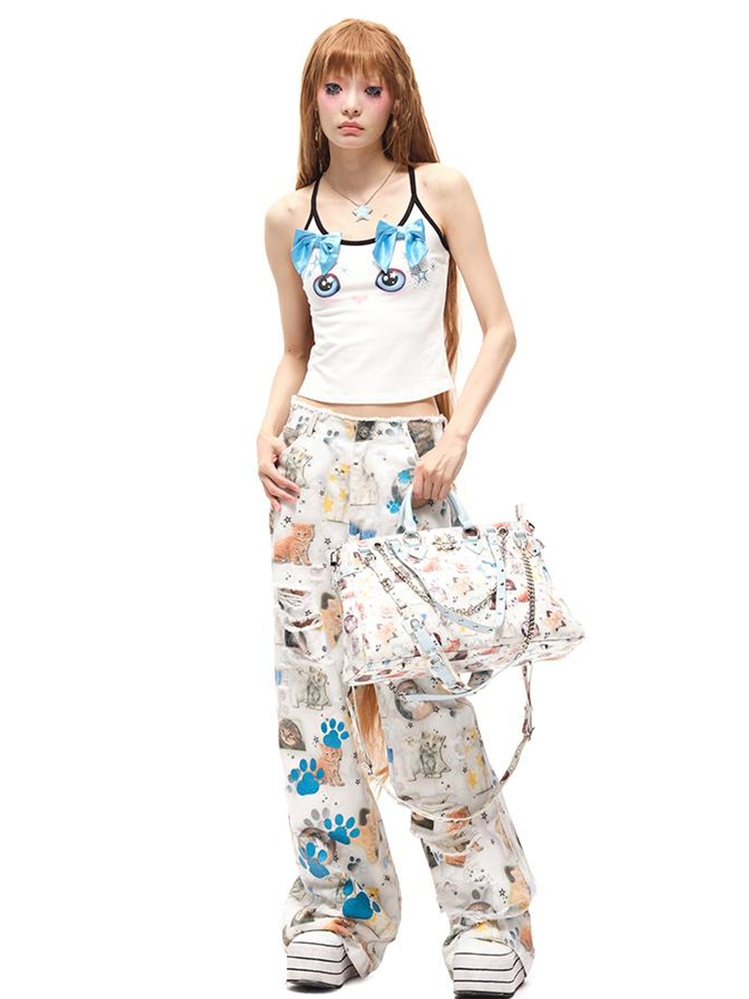 CFIERCE Cat Print Multi Strap Top Handle Crossbody Bag