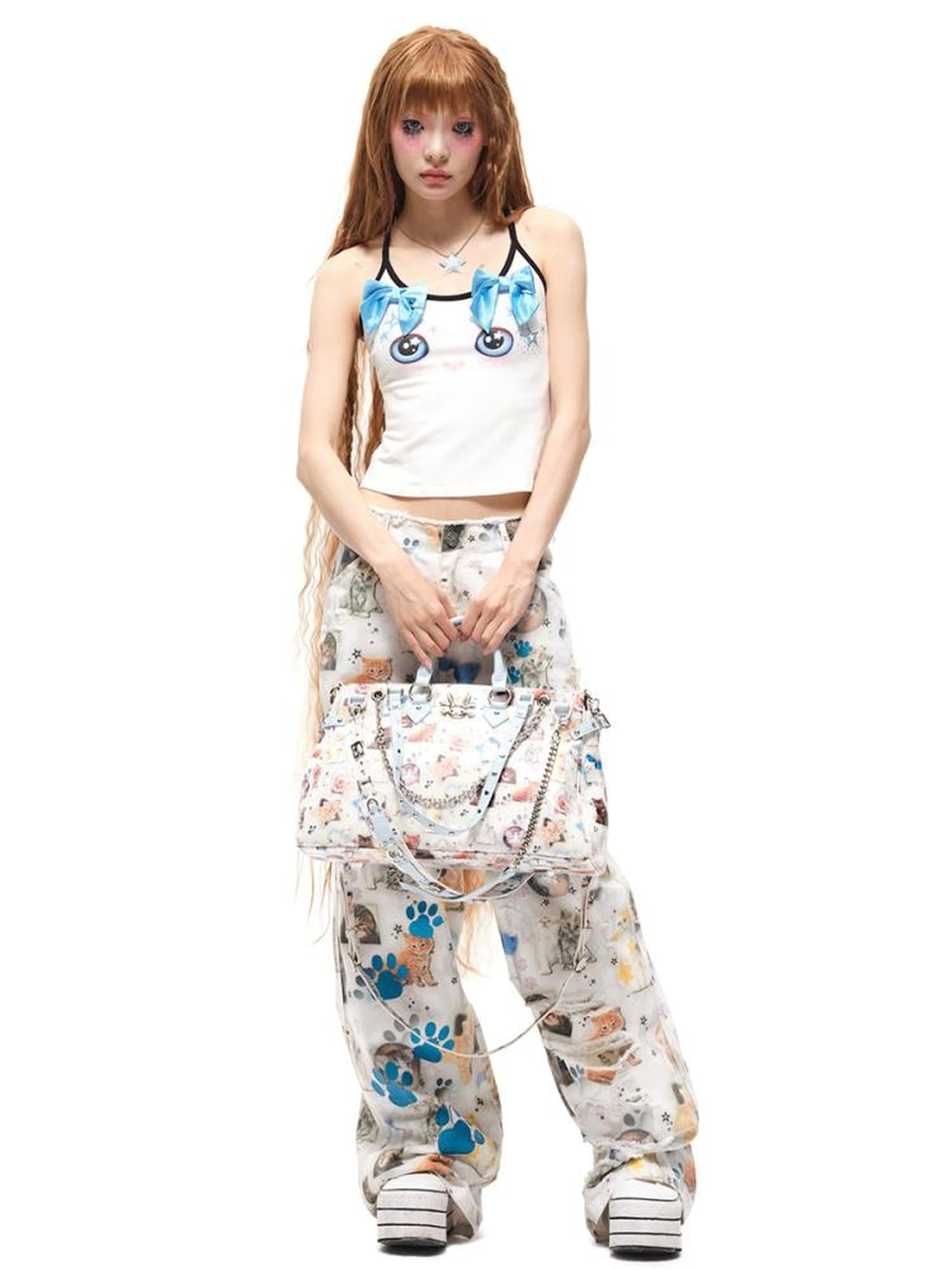 CFIERCE Cat Print Multi Strap Top Handle Crossbody Bag