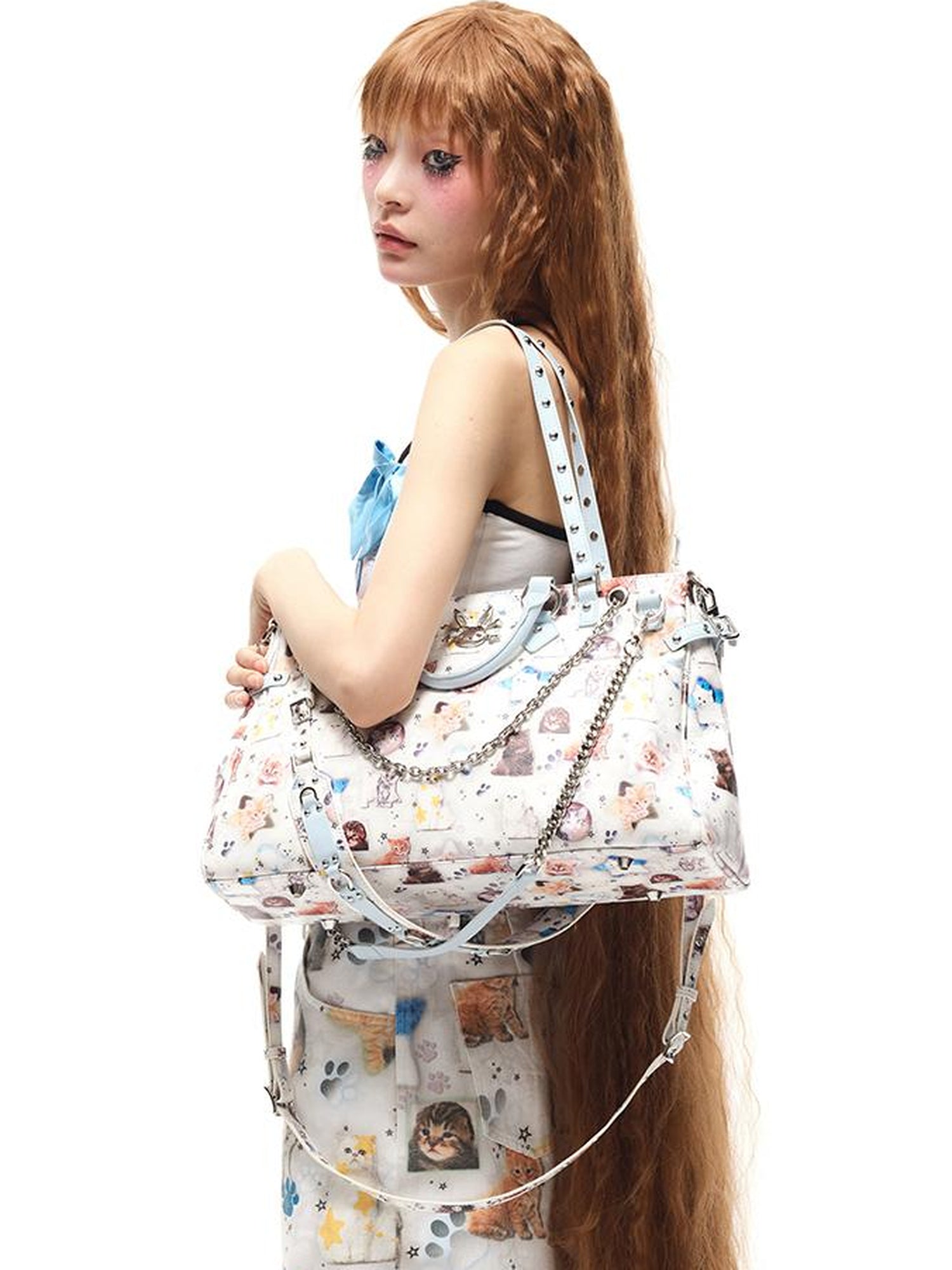 CFIERCE Cat Print Multi Strap Top Handle Crossbody Bag