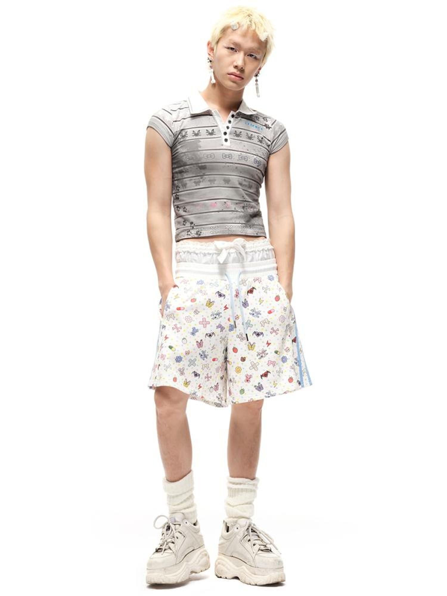 CFIERCE Cfierce Print Patchwork Denim Shorts