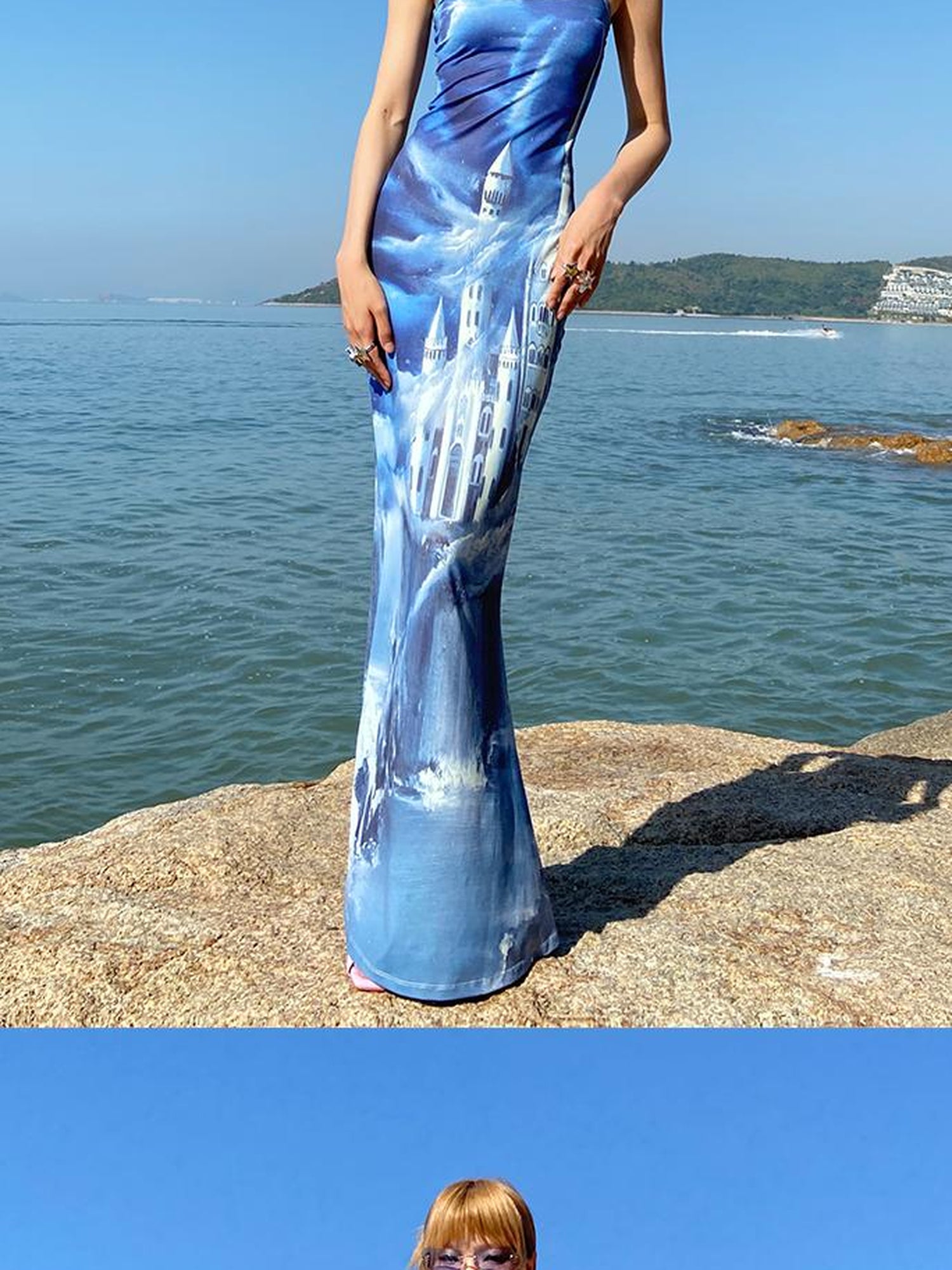 CFIERCE Coastal Castle Floral Print Slip Mermaid Maxi Dress