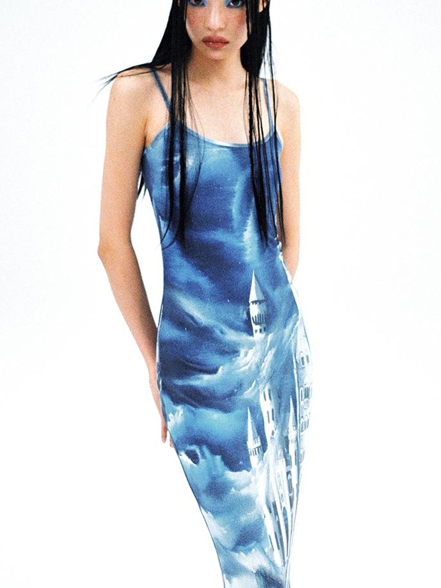 CFIERCE Coastal Castle Floral Print Slip Mermaid Maxi Dress