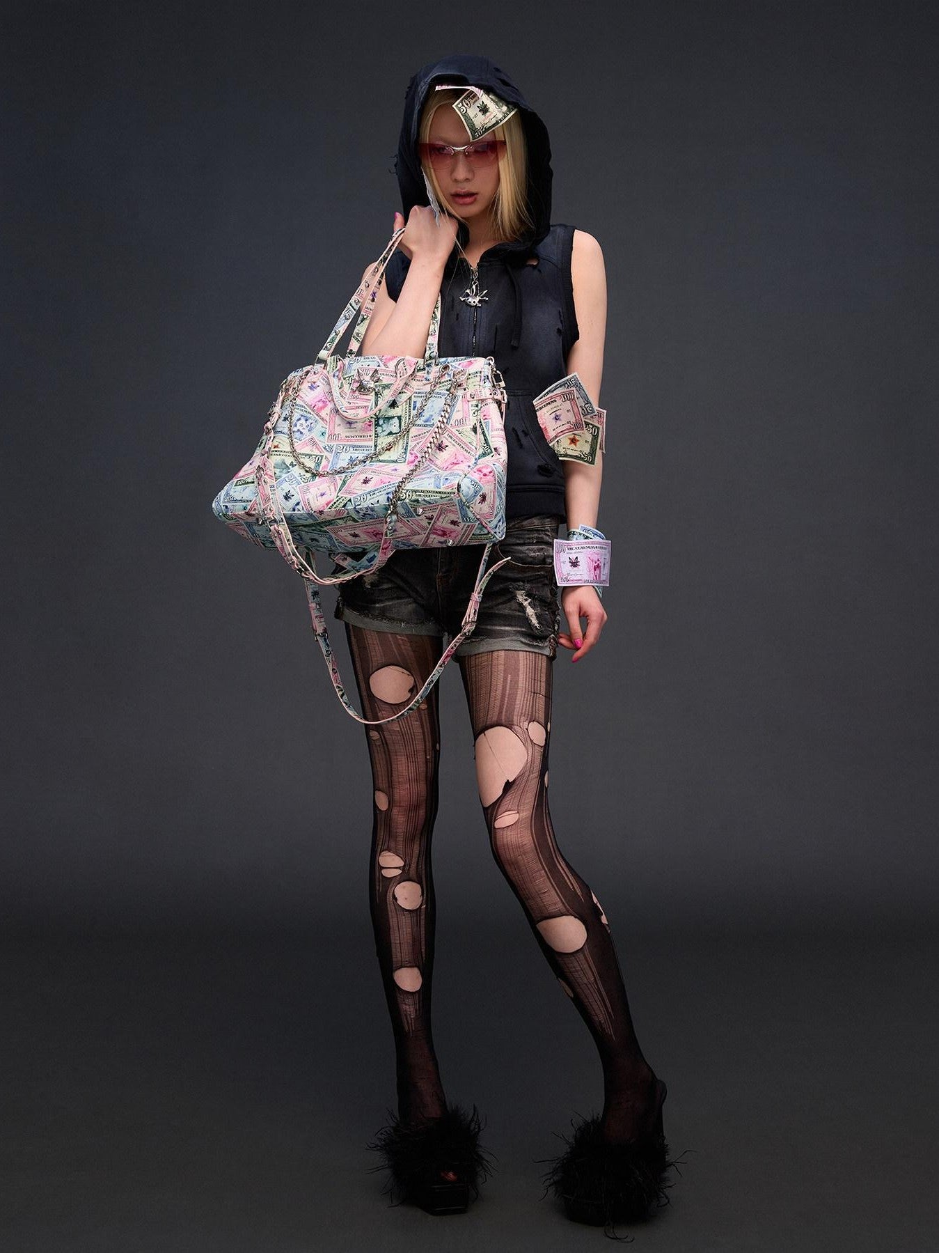 CFIERCE Coin Print Multi Strap Decorative Top Handle Women&