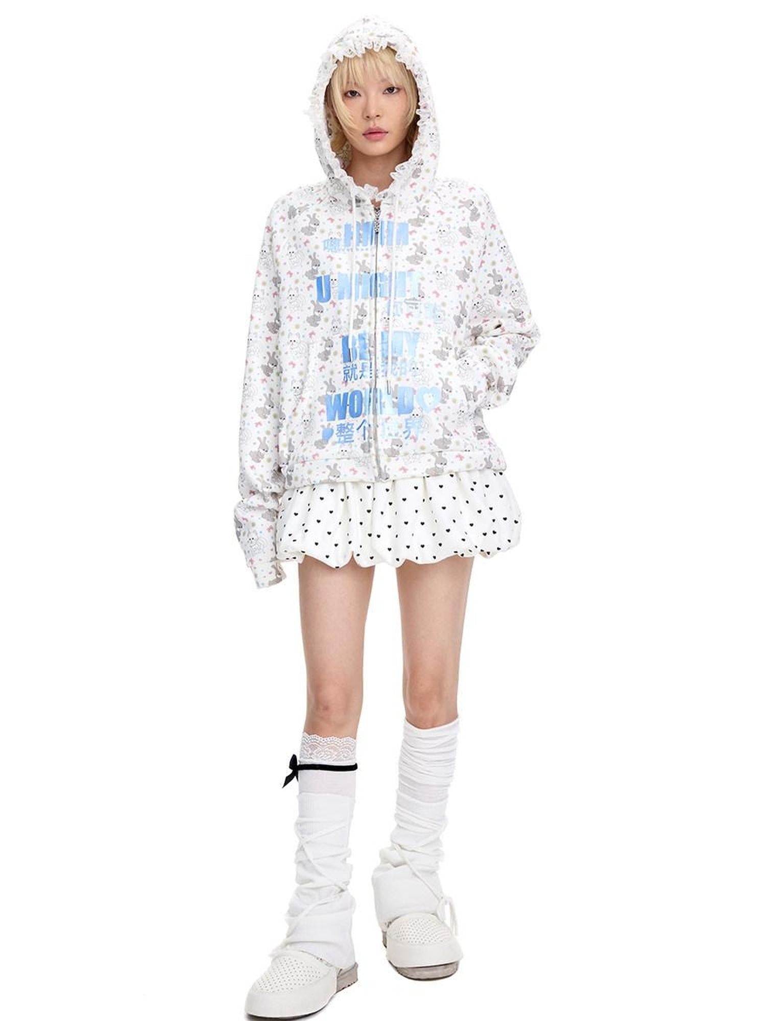 CFIERCE Cotton Blend Cartoon Anime Zip Up Loose Street Style Hooded Casual Hoodies