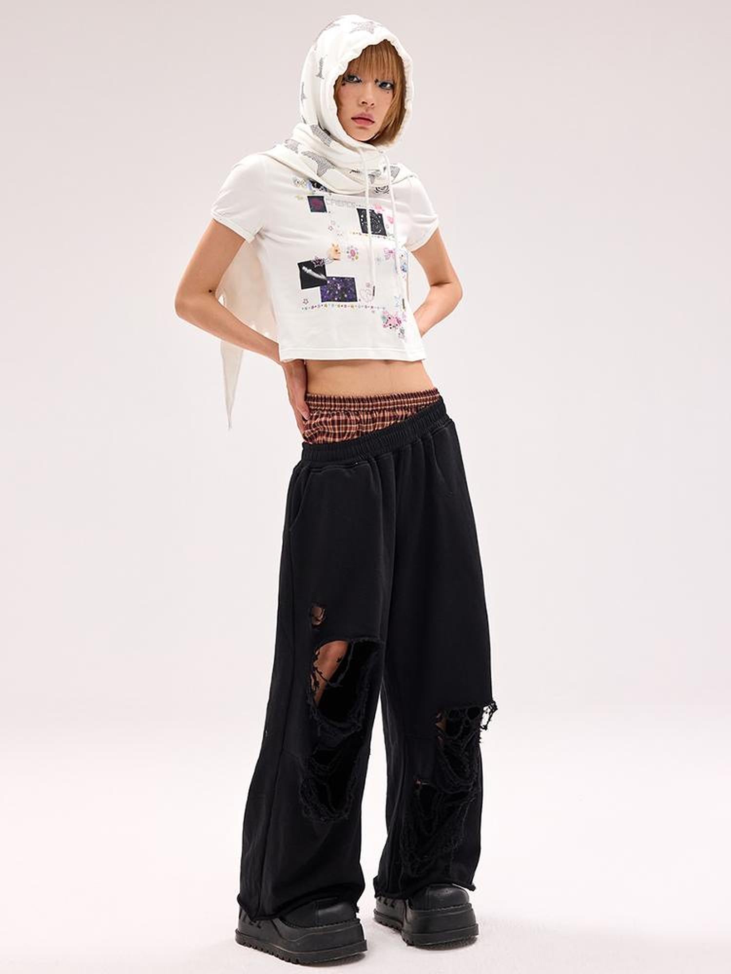 CFIERCE Cotton Low Elasticity Hole Detail Sweatpants