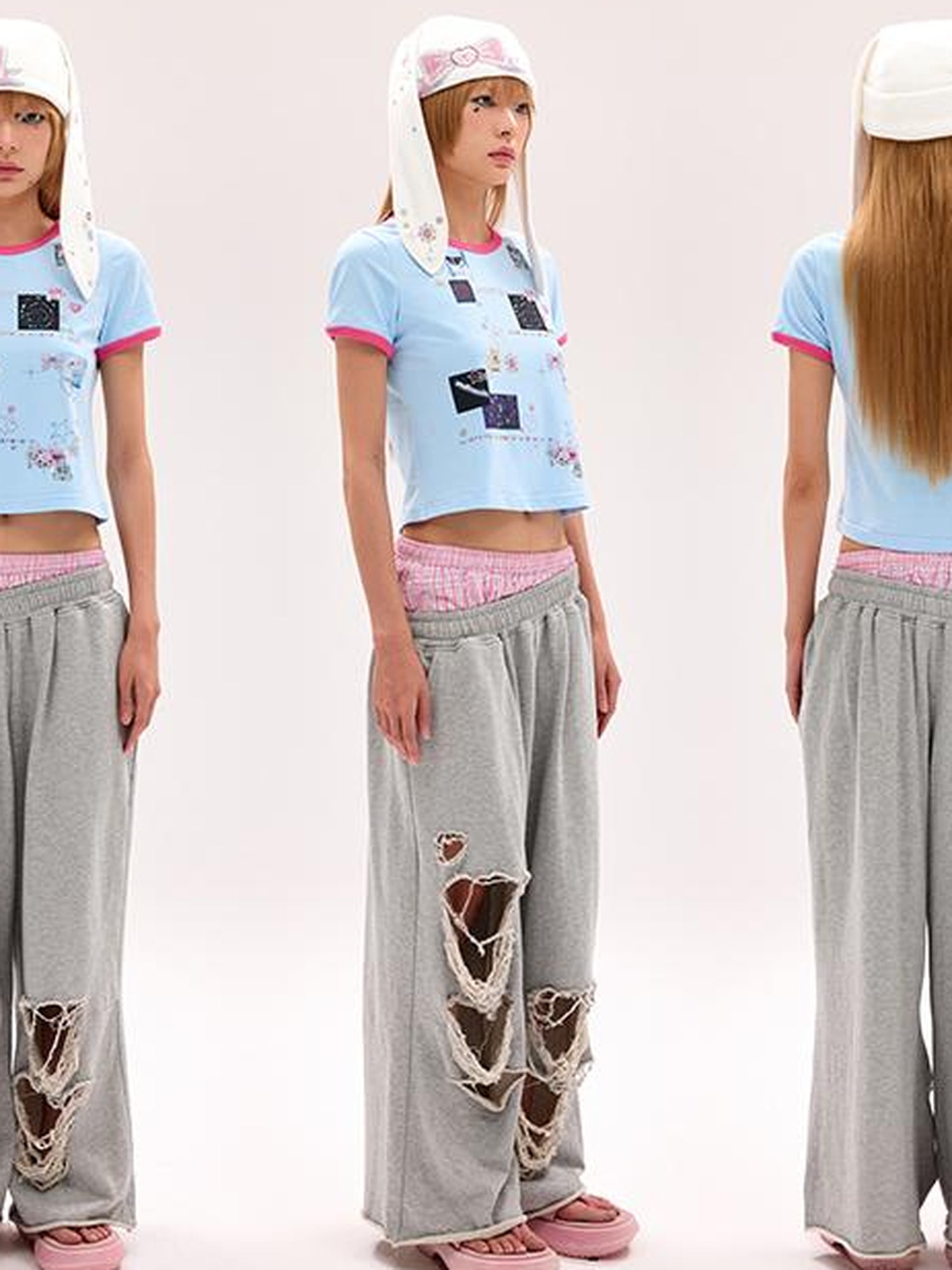 CFIERCE Cotton Low Elasticity Hole Detail Sweatpants