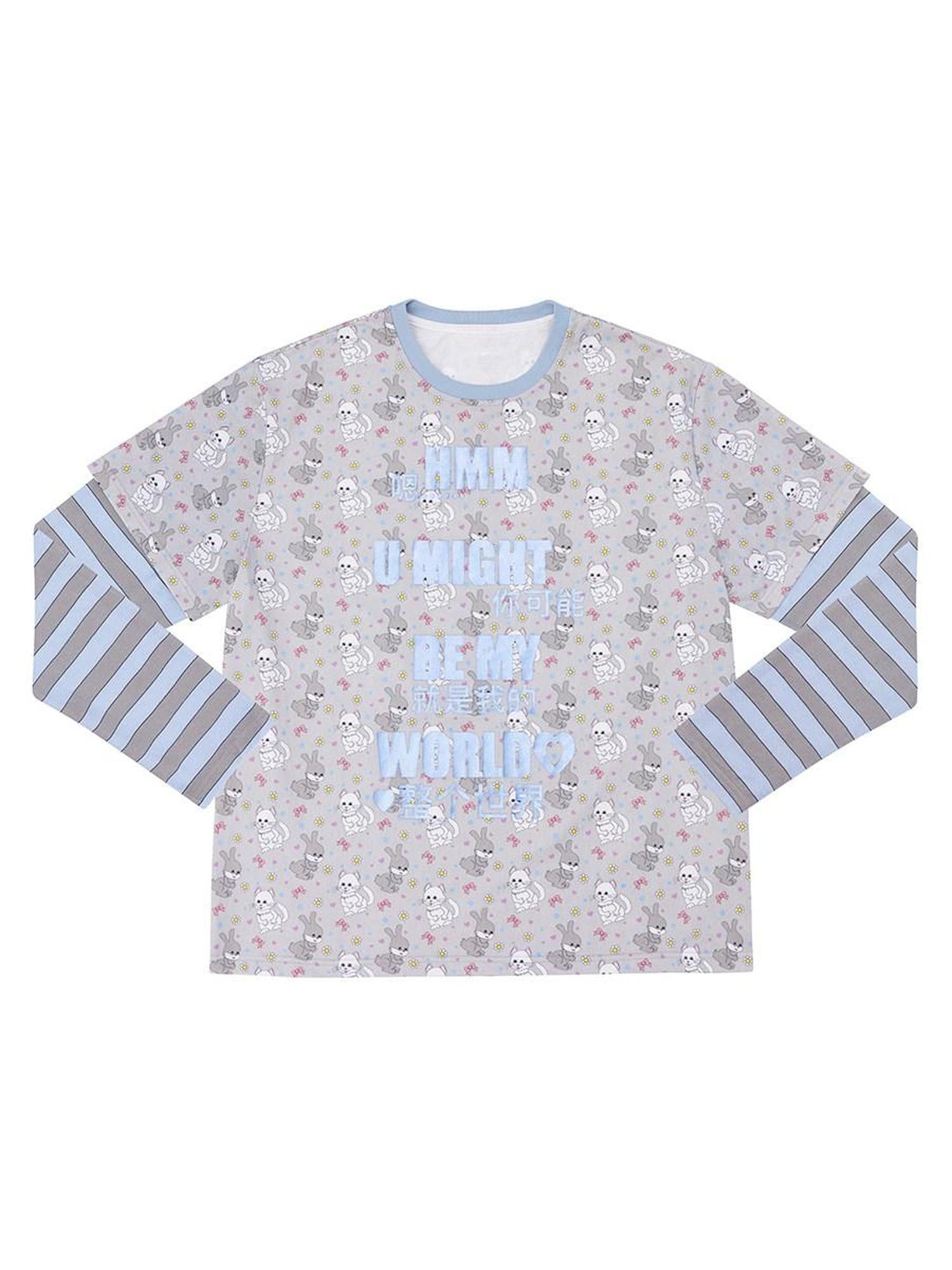 CFIERCE Cotton Rich Loose Fit Crew Neck Long Sleeve Unisex Letter Print T-Shirt