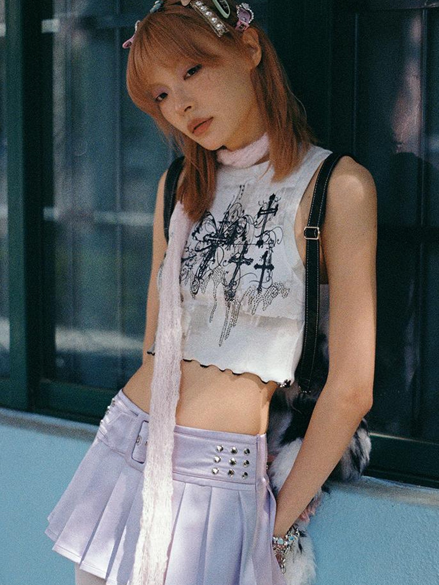 CFIERCE Cross Crystal Print Vest