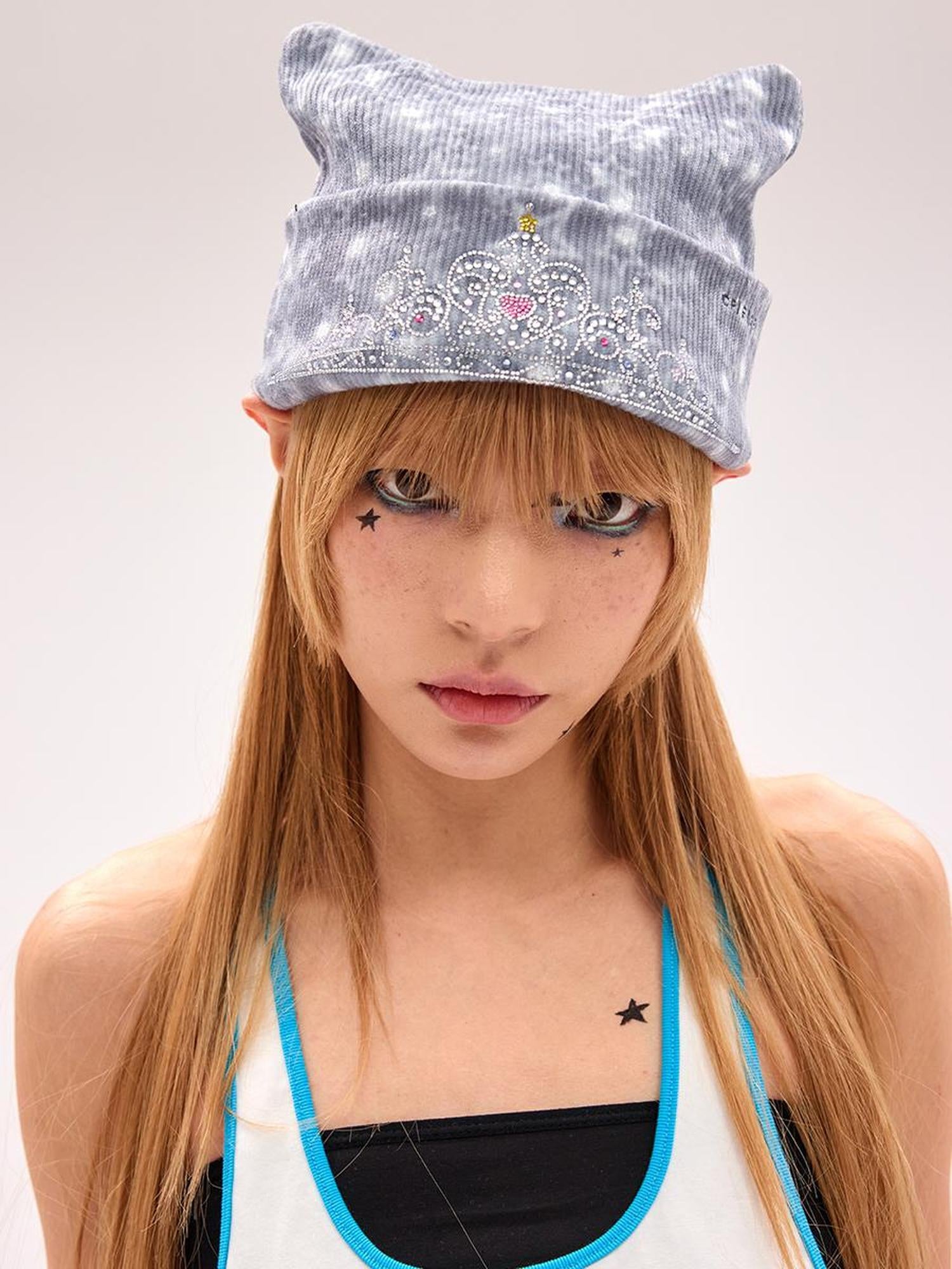 CFIERCE Crown Crystal Embellished Knit Beanie