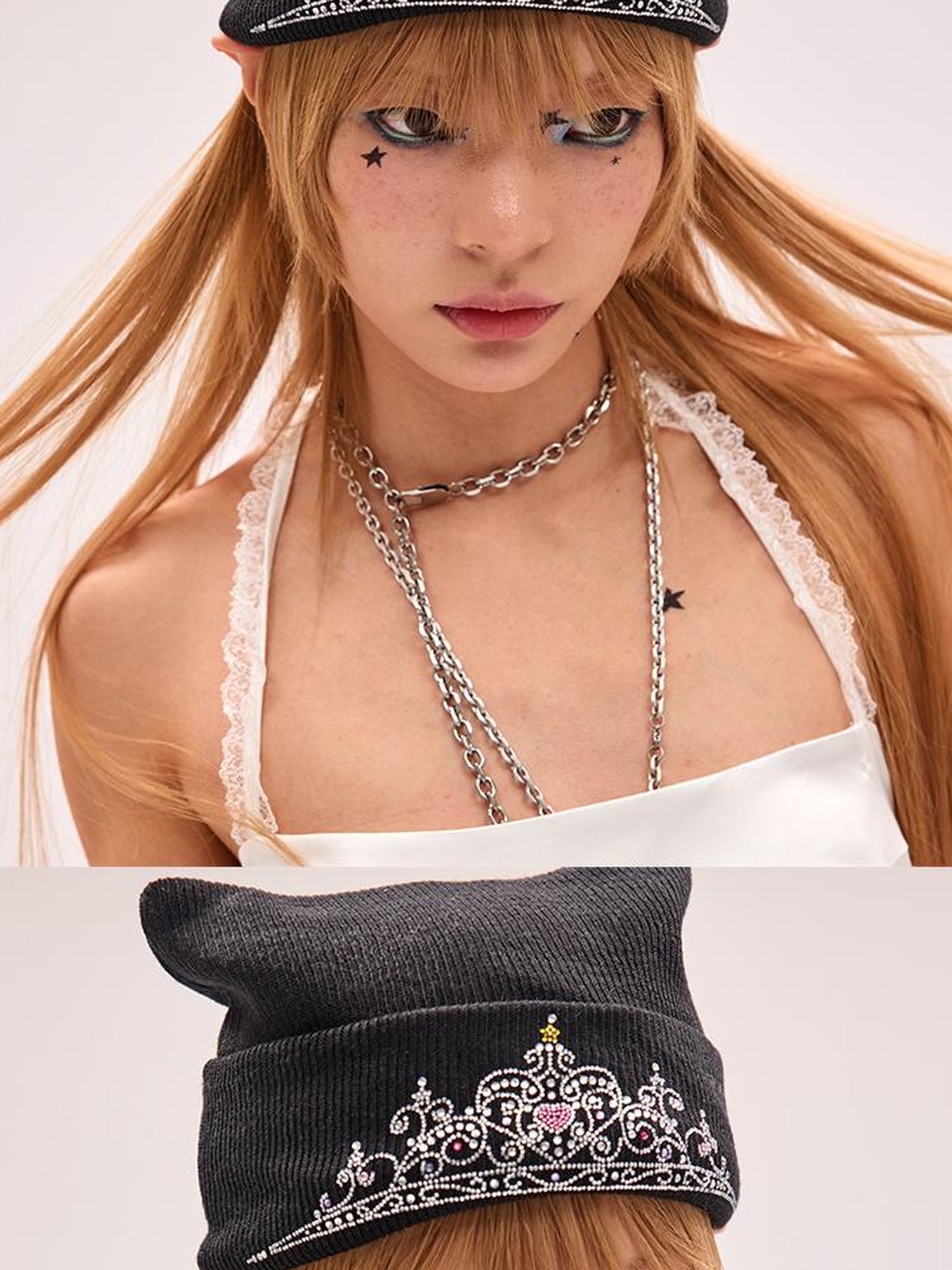 CFIERCE Crown Crystal Embellished Knit Beanie