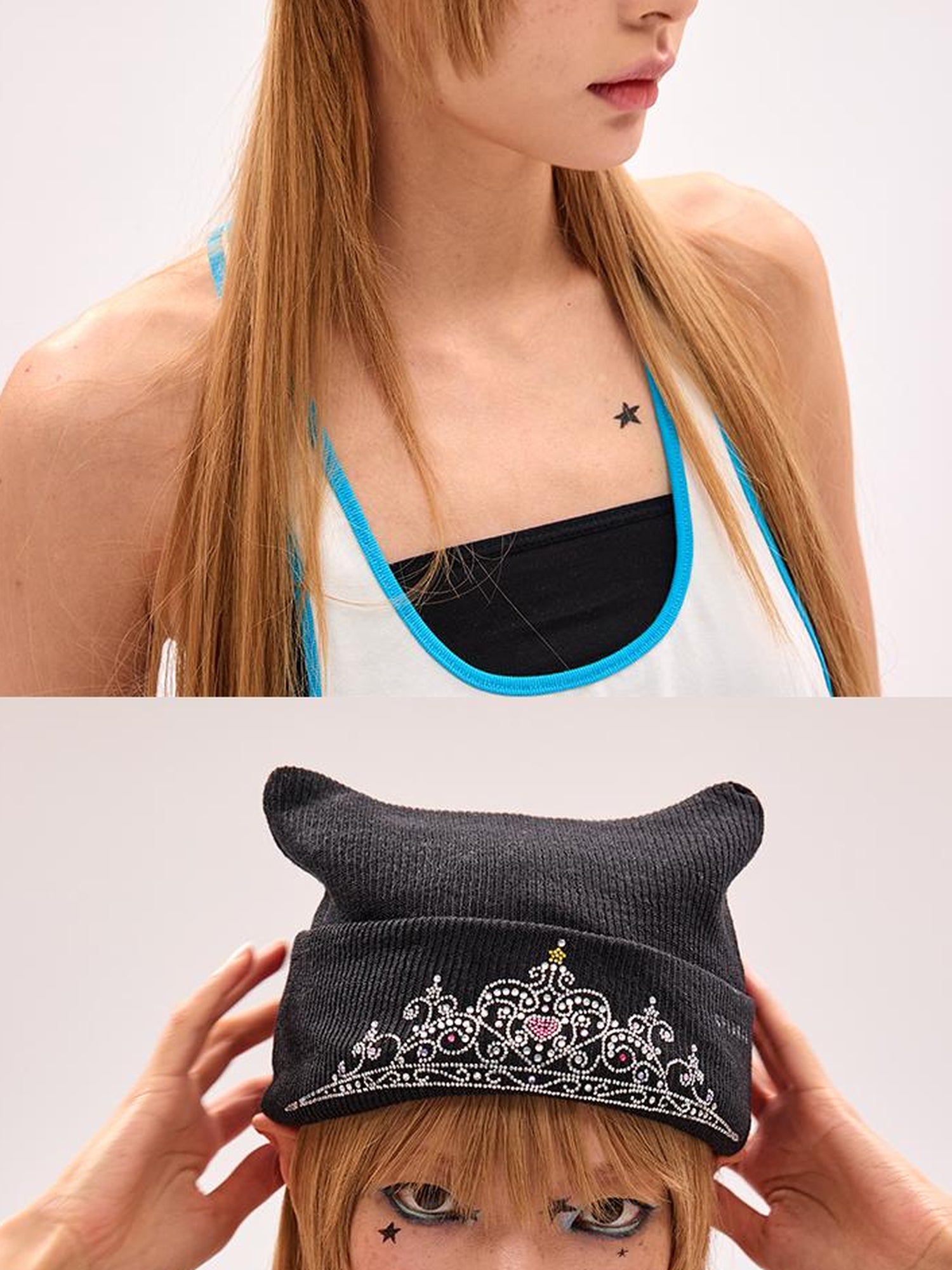 CFIERCE Crown Crystal Embellished Knit Beanie