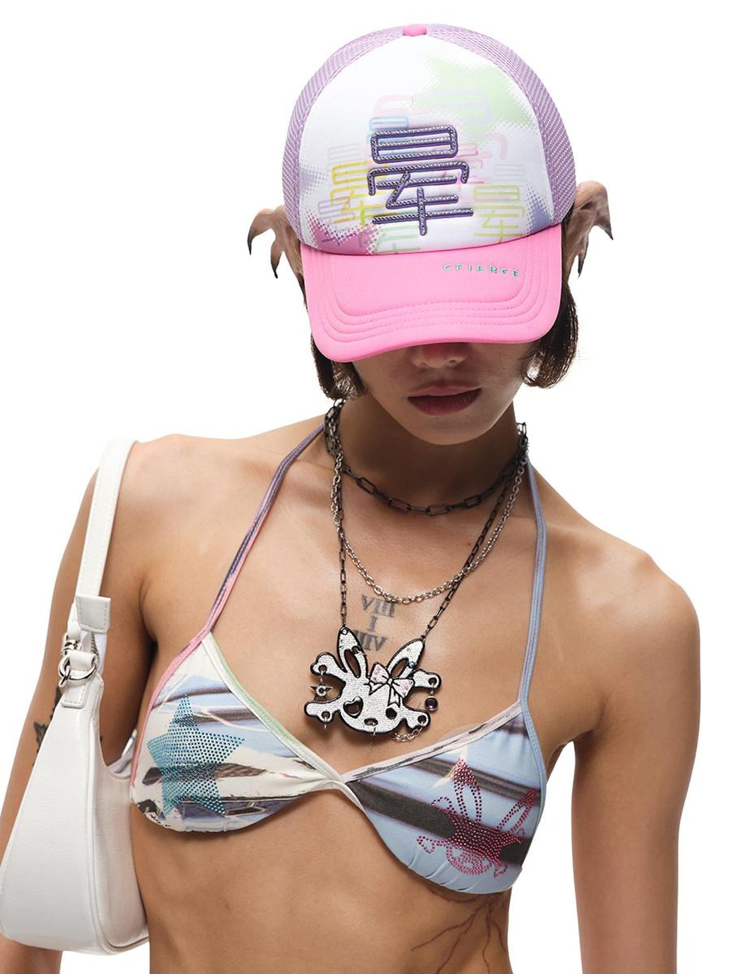 CFIERCE Crystal Bow Bunny Skull Necklace