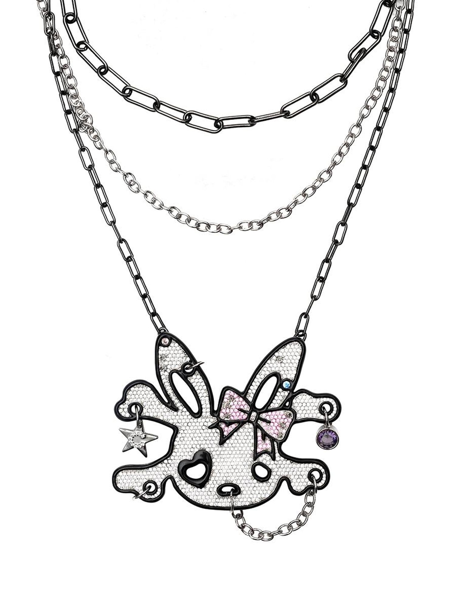 CFIERCE Crystal Bow Bunny Skull Necklace