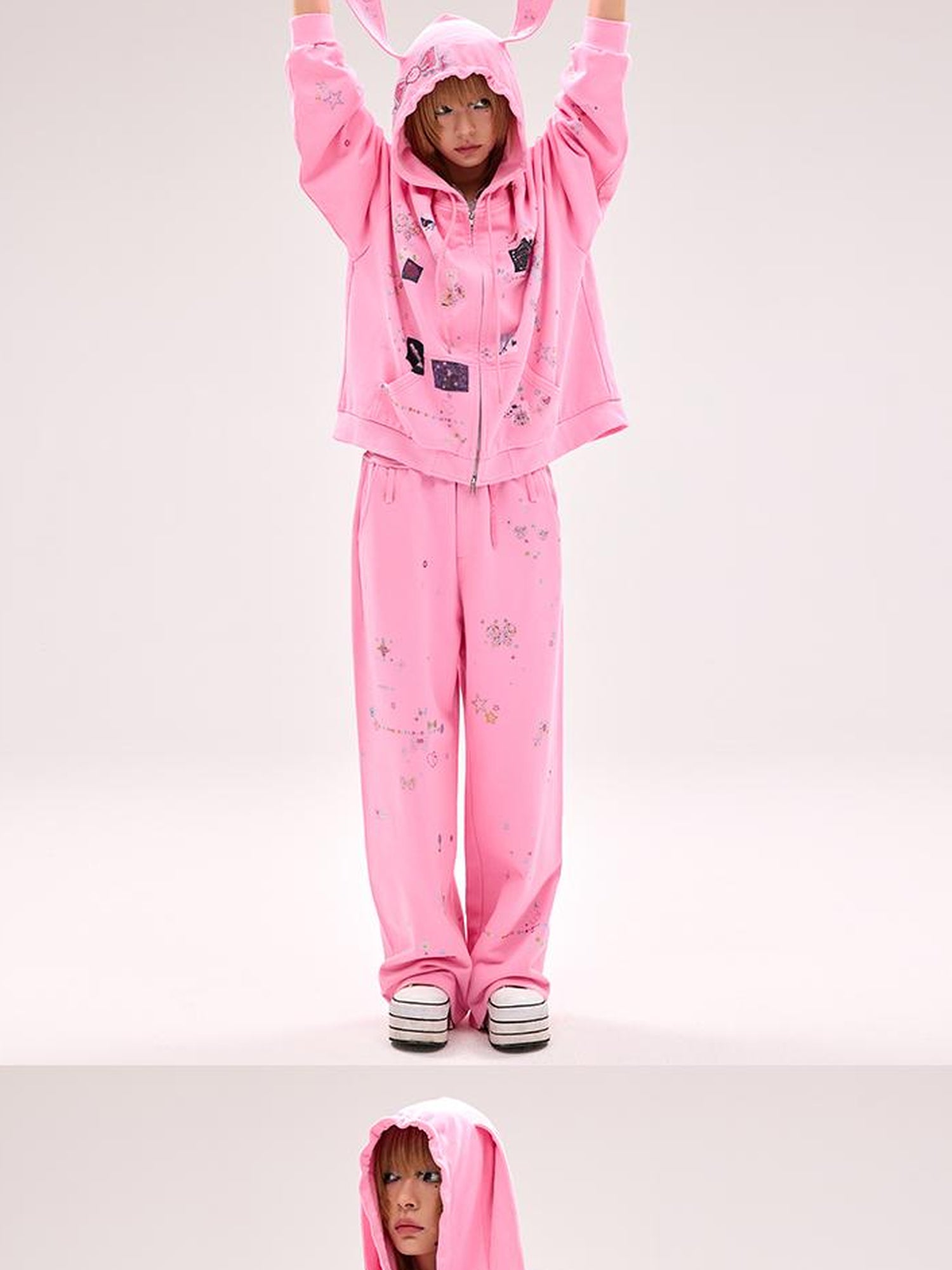 CFIERCE Crystal Embellished Cotton Sweatpants