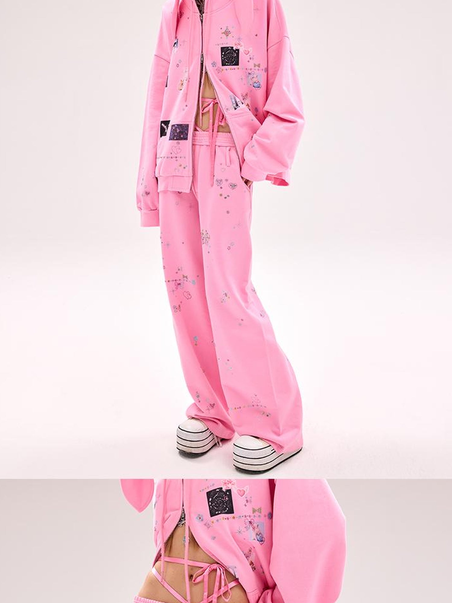 CFIERCE Crystal Embellished Cotton Sweatpants