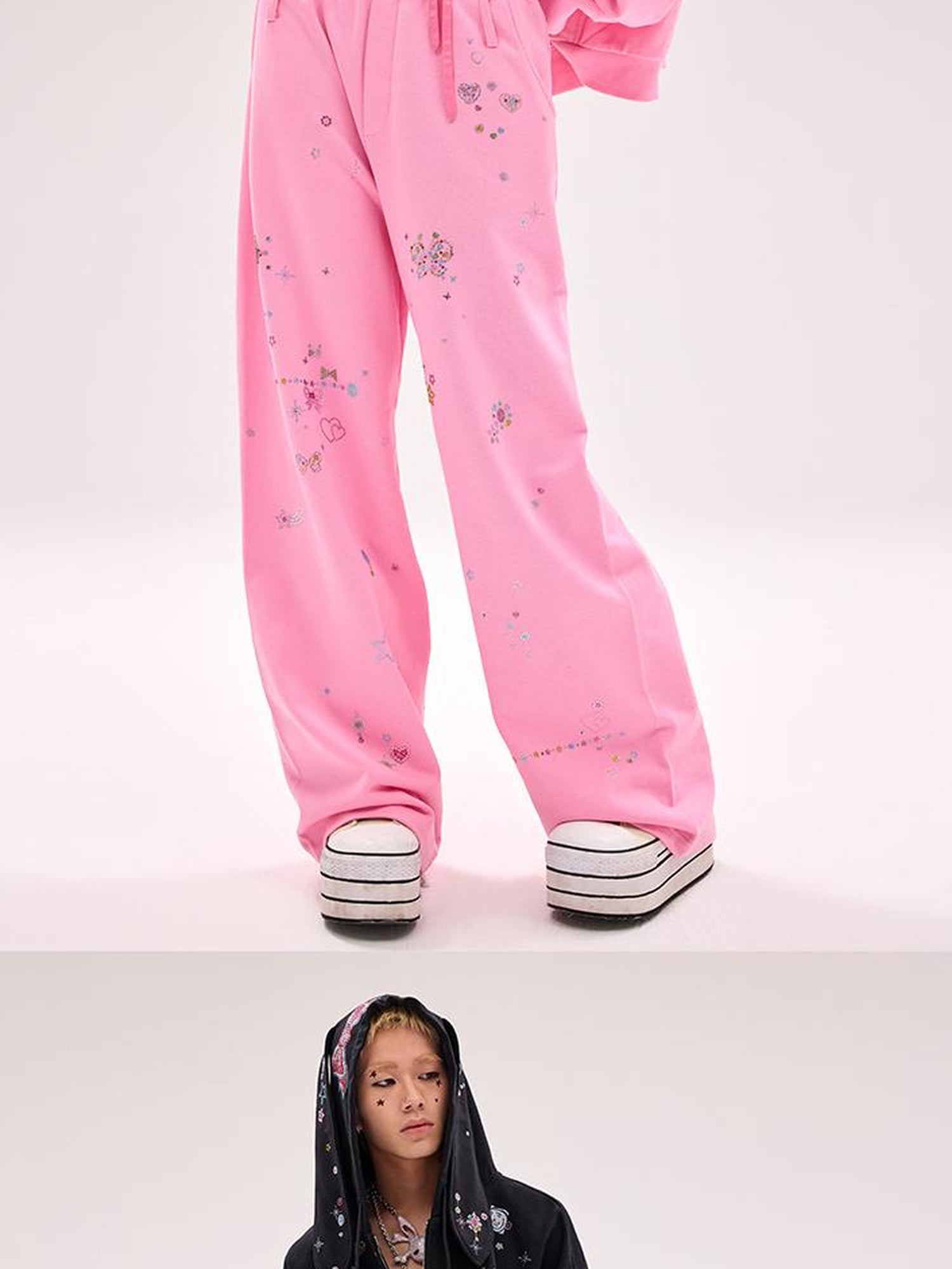 CFIERCE Crystal Embellished Cotton Sweatpants