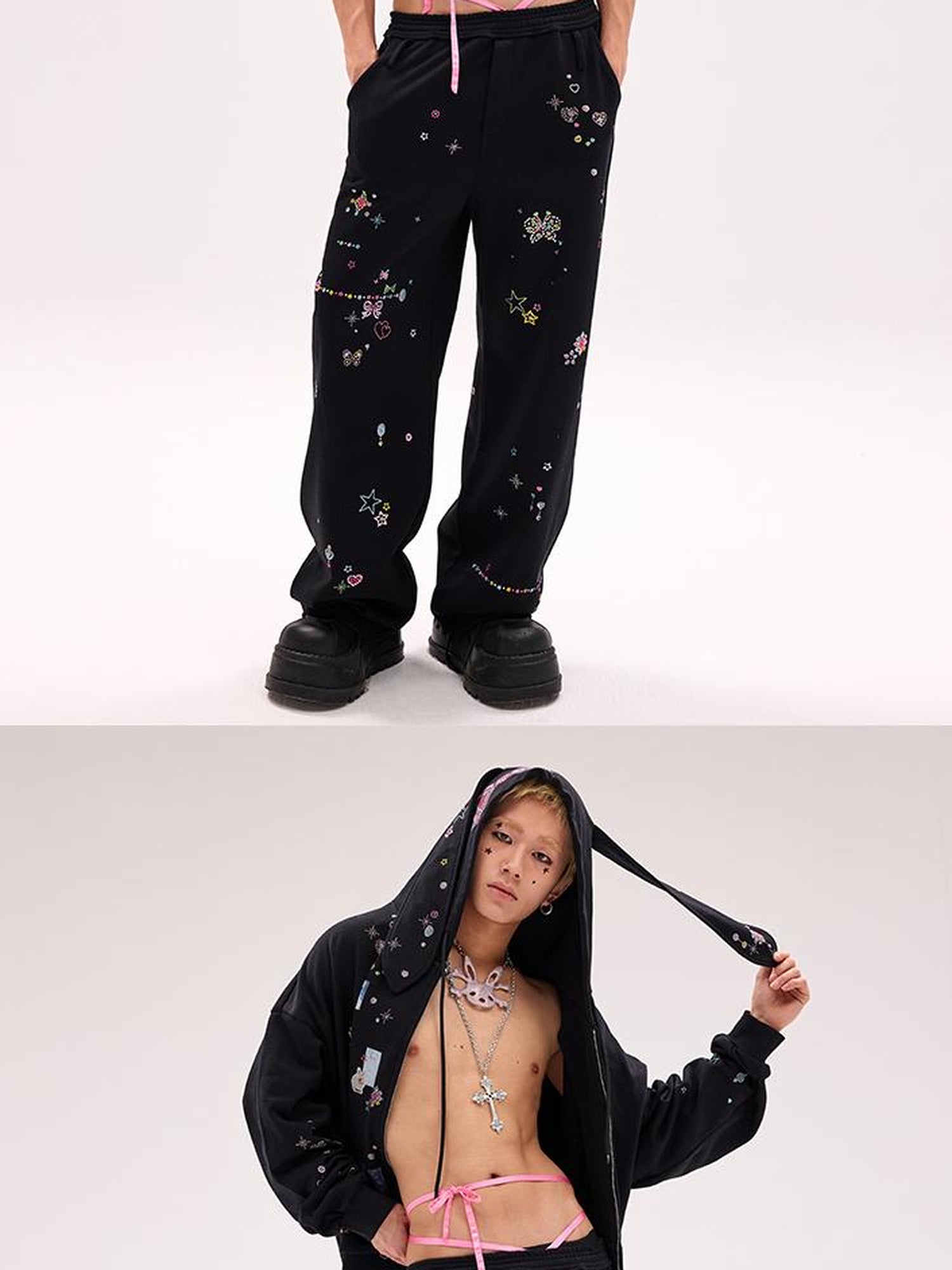 CFIERCE Crystal Embellished Cotton Sweatpants