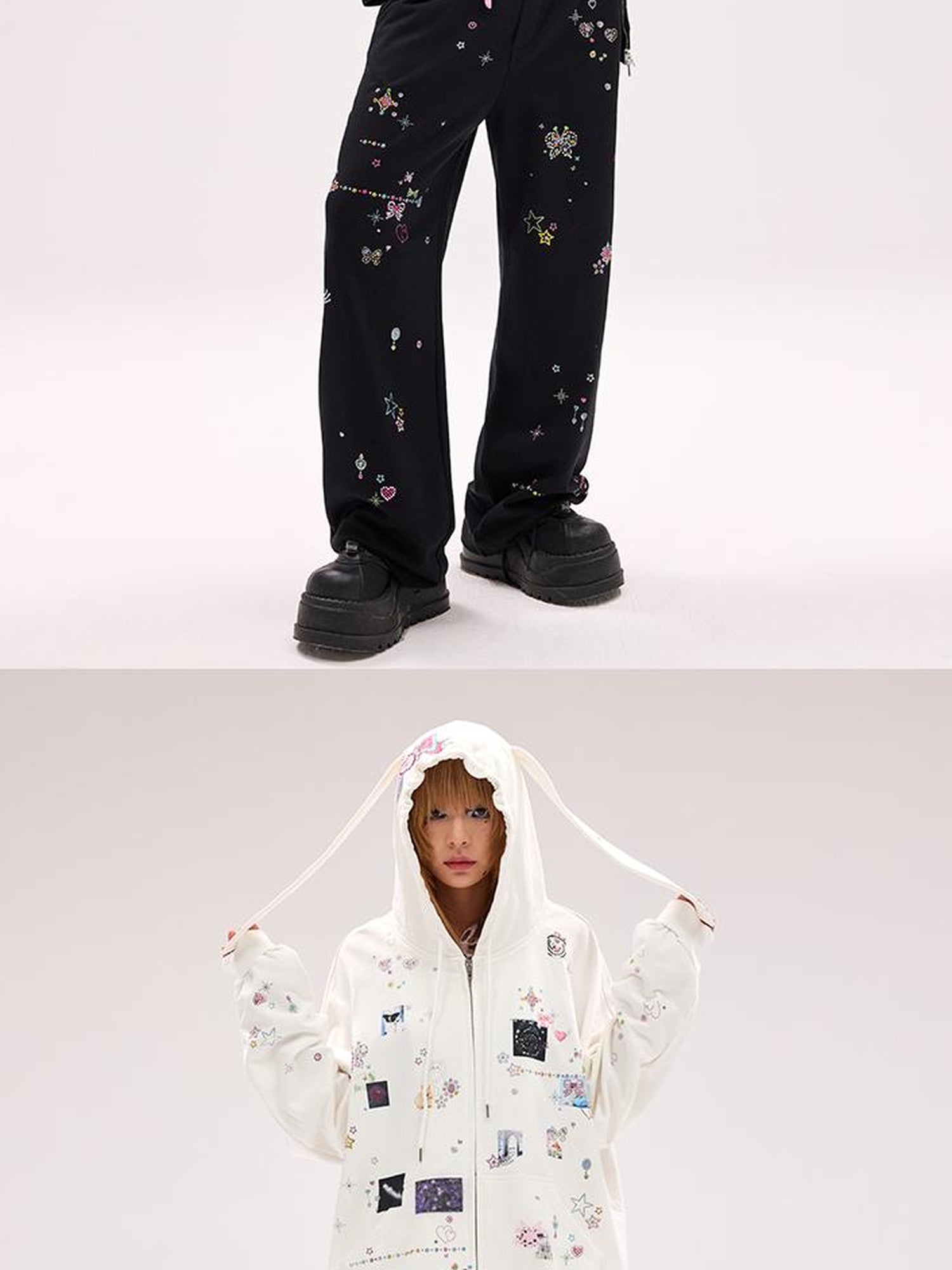 CFIERCE Crystal Embellished Cotton Sweatpants