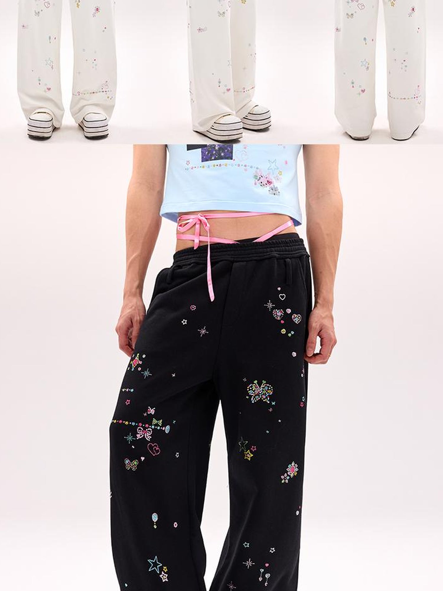 CFIERCE Crystal Embellished Cotton Sweatpants
