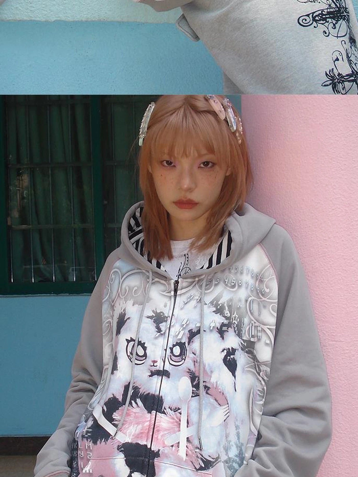 Cute Rabbit Print Loose Hooded Sweatshirt