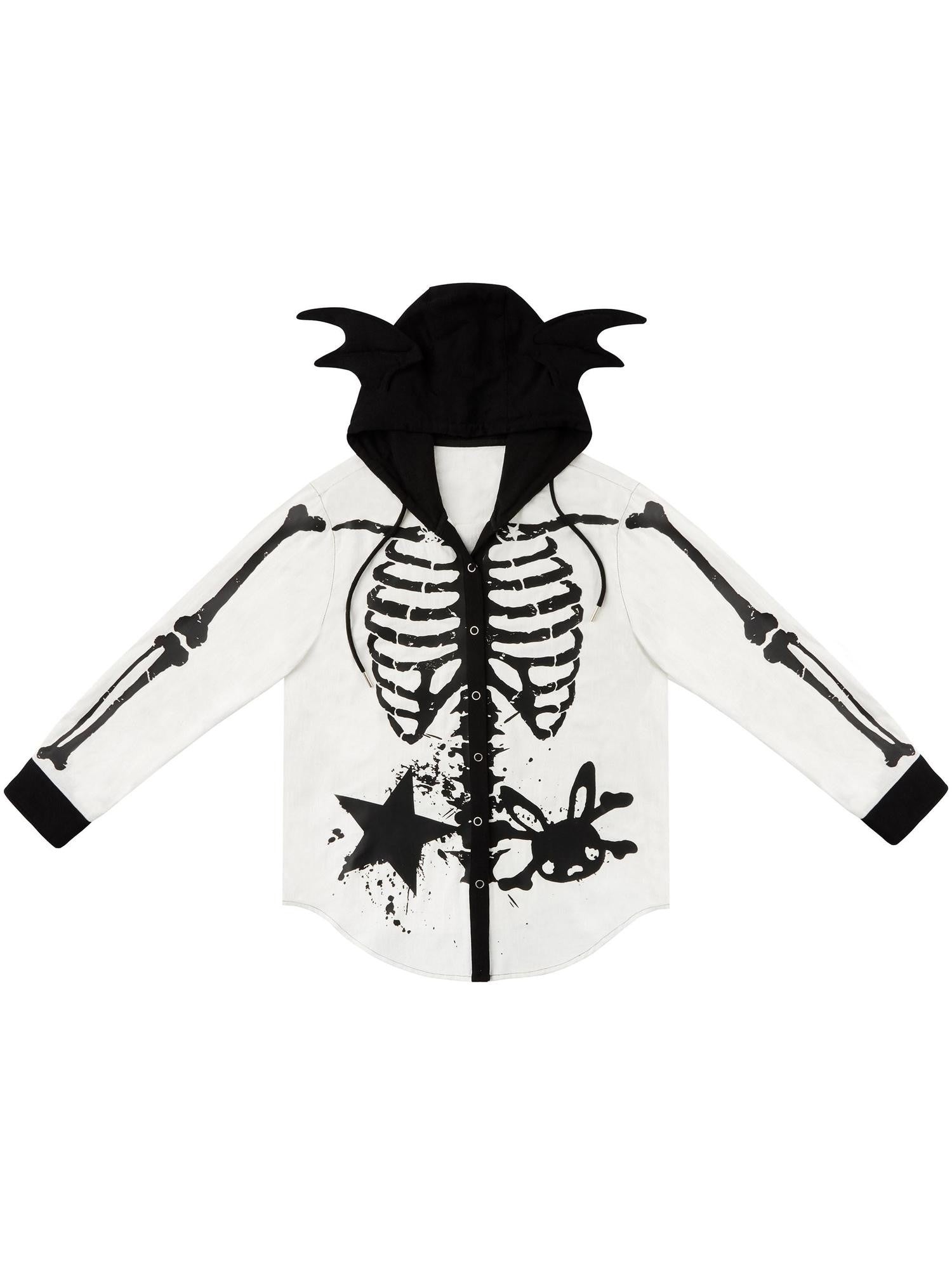 CFIERCE Demon Skull Print Hooded Dark Gothic Women&