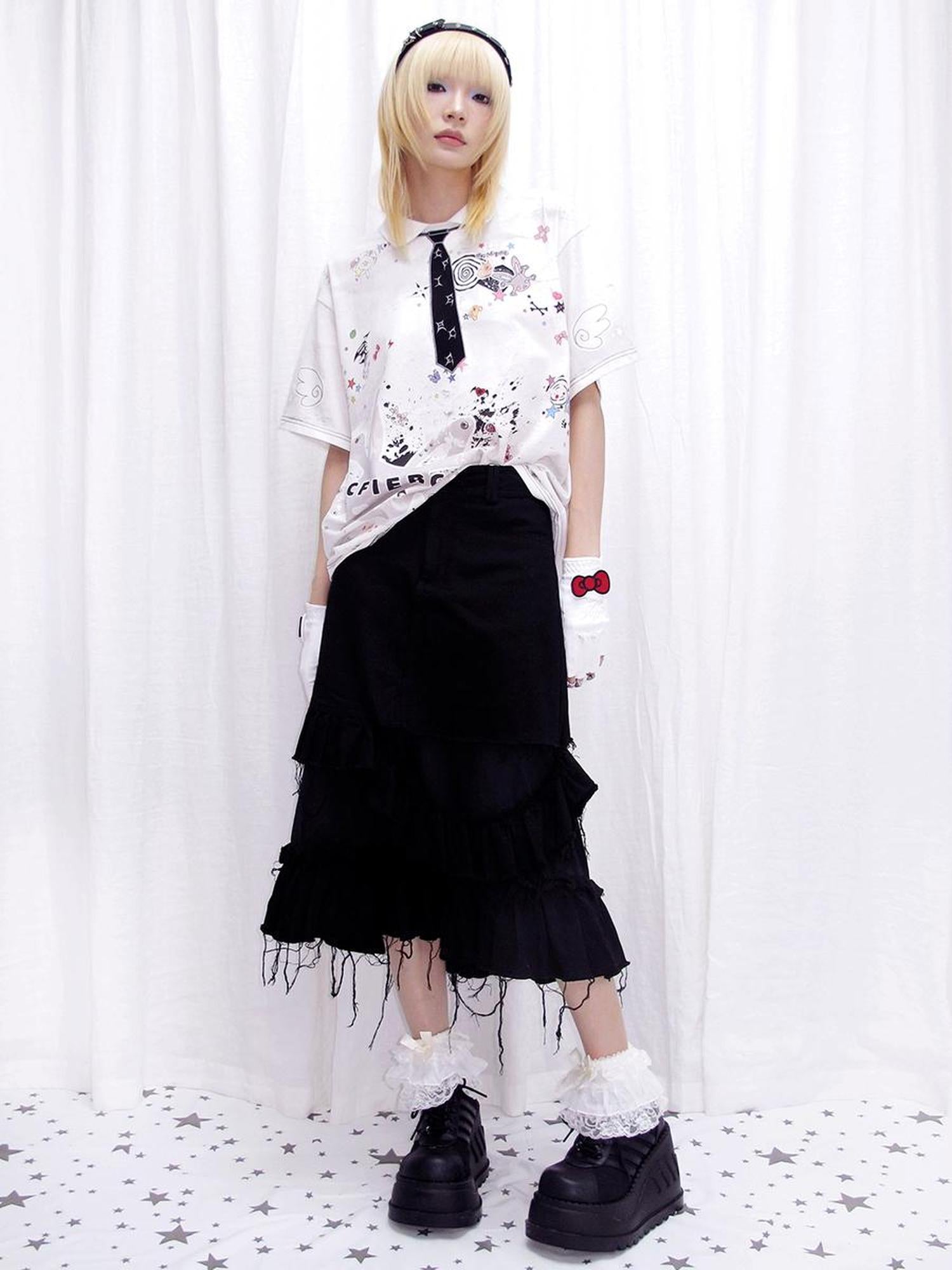 CFIERCE Distressed Black Denim Skirt