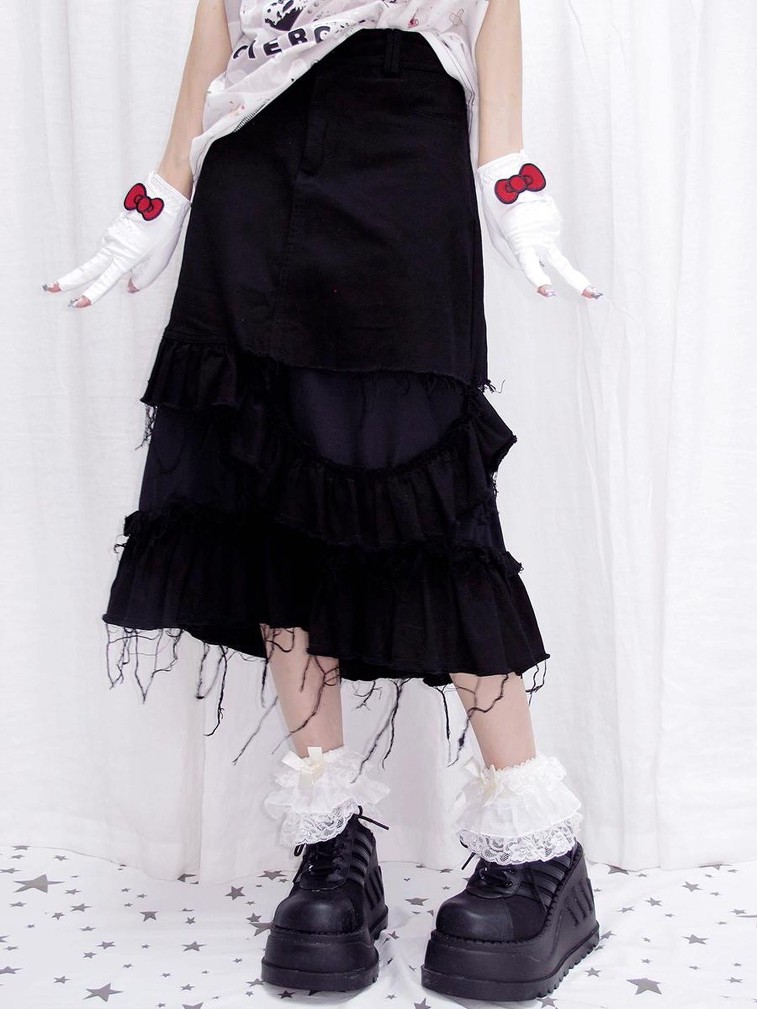 CFIERCE Distressed Black Denim Skirt
