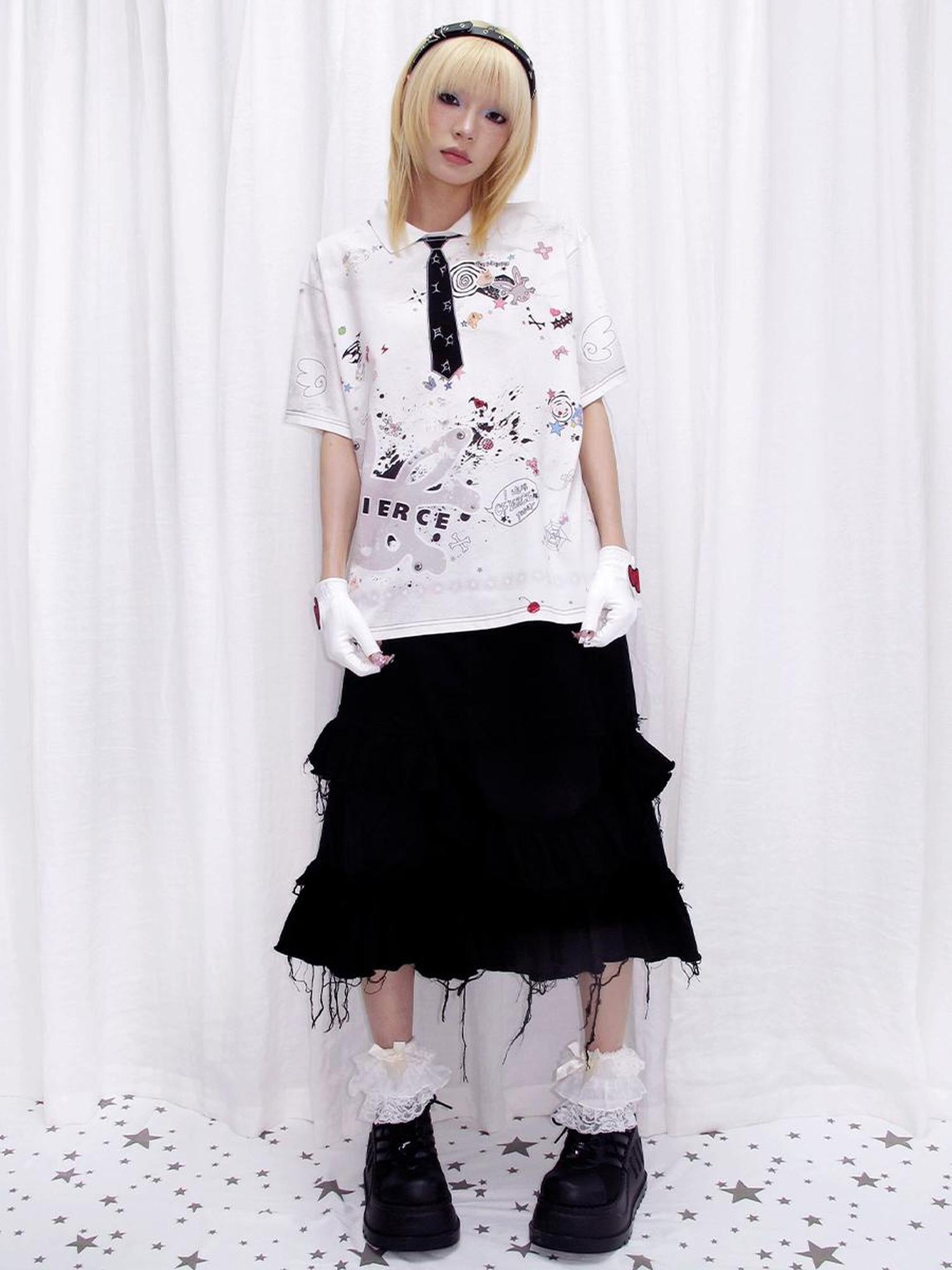 CFIERCE Distressed Black Denim Skirt