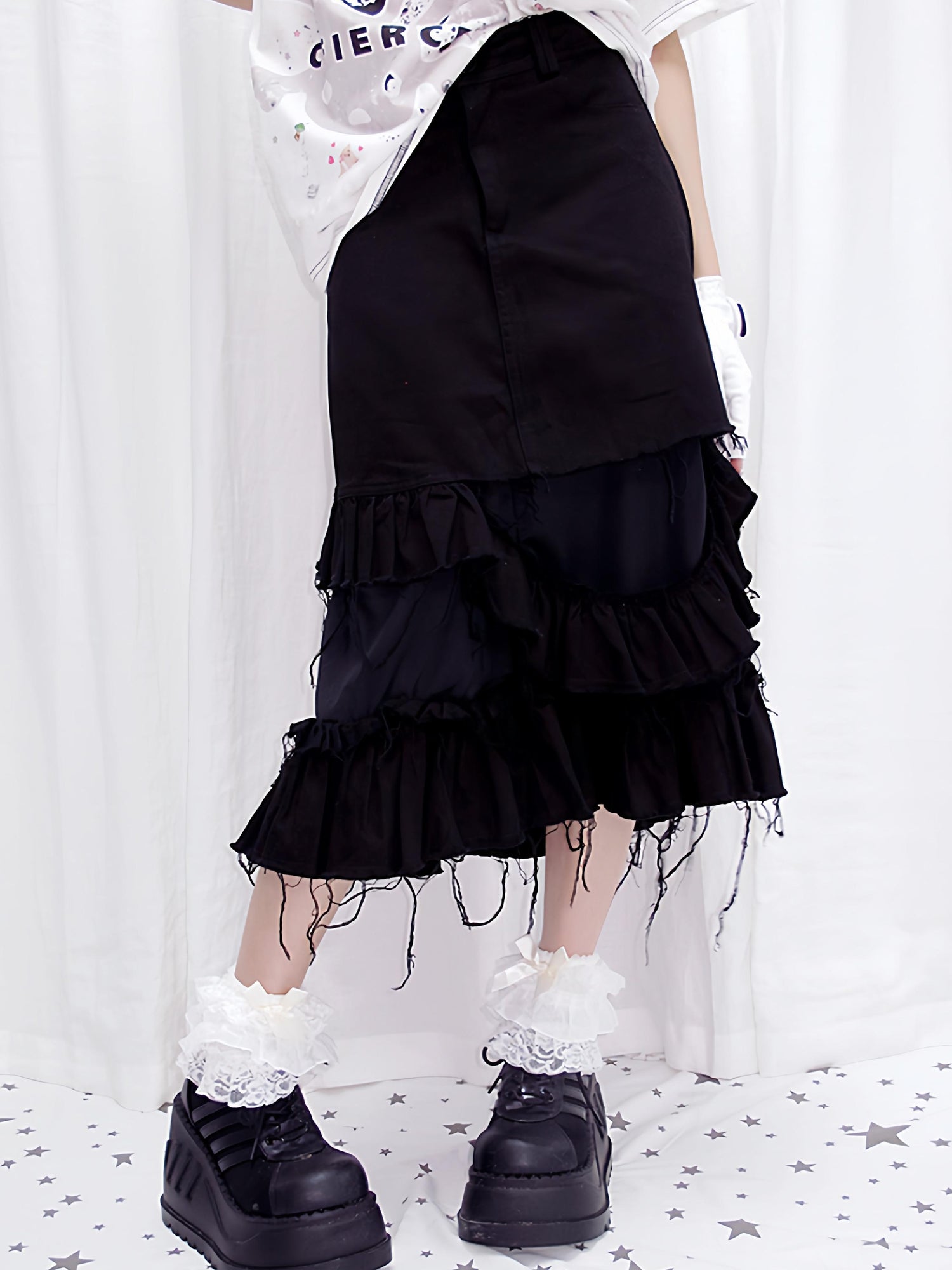 CFIERCE Distressed Black Denim Skirt