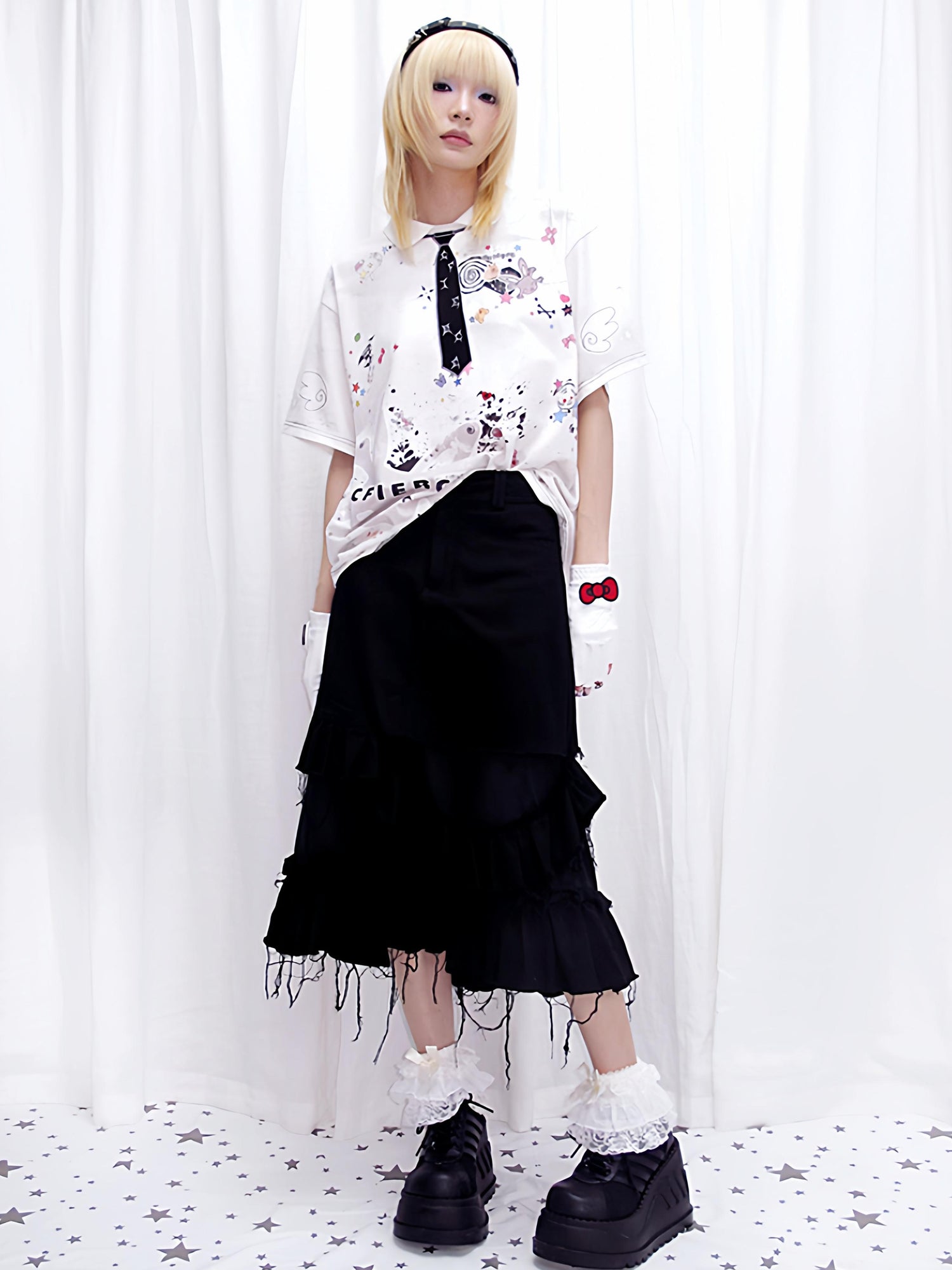 CFIERCE Distressed Black Denim Skirt