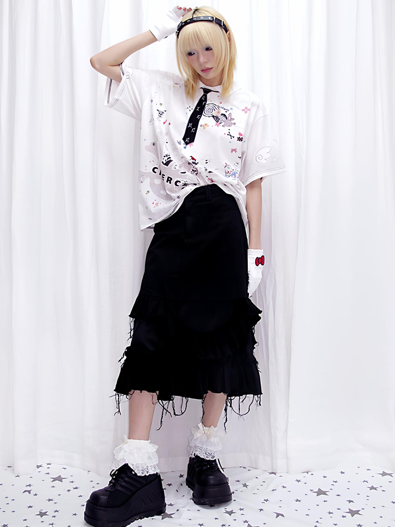 CFIERCE Distressed Black Denim Skirt