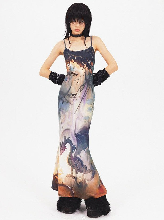 CFIERCE Dragon Print Mermaid Elegant Women&