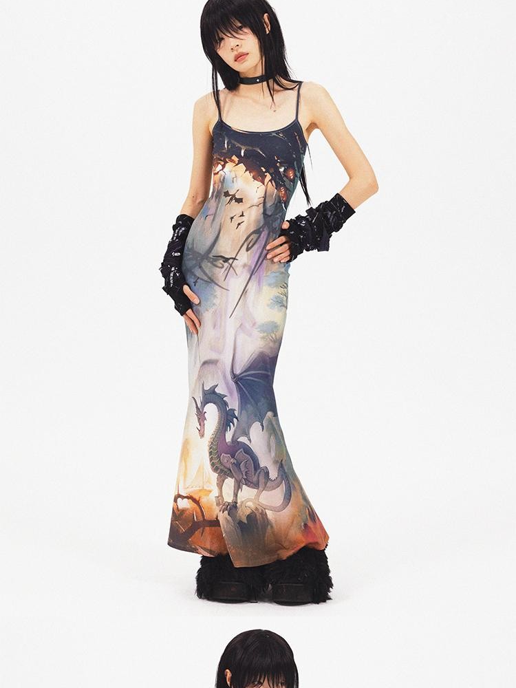CFIERCE Dragon Print Mermaid Elegant Women&