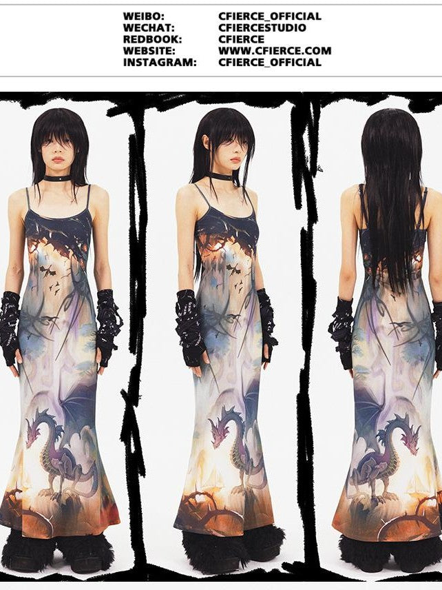 CFIERCE Dragon Print Mermaid Elegant Women&
