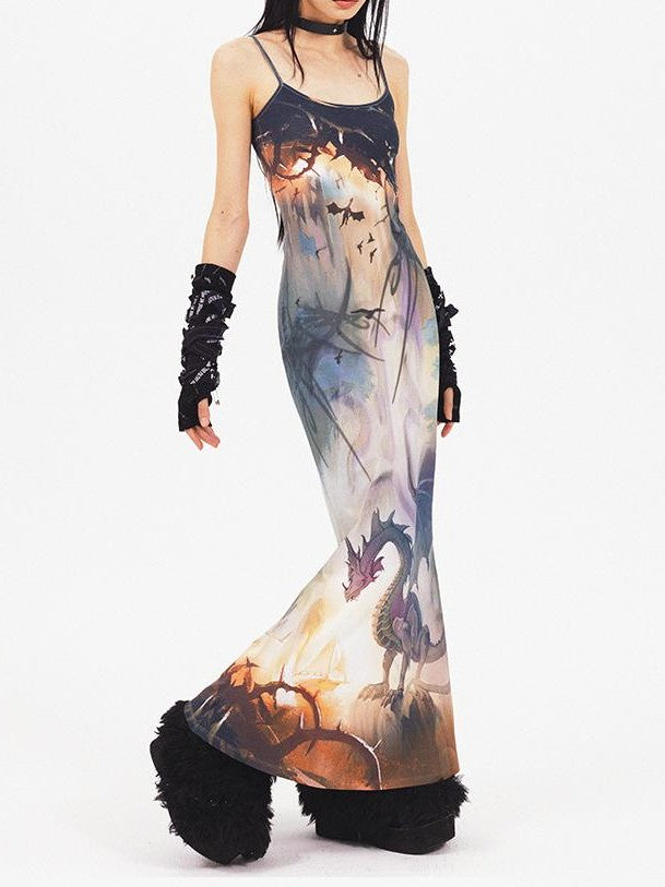 CFIERCE Dragon Print Mermaid Elegant Women&