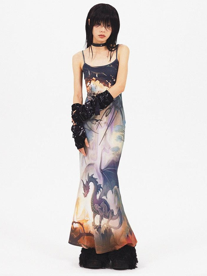 CFIERCE Dragon Print Mermaid Elegant Women&