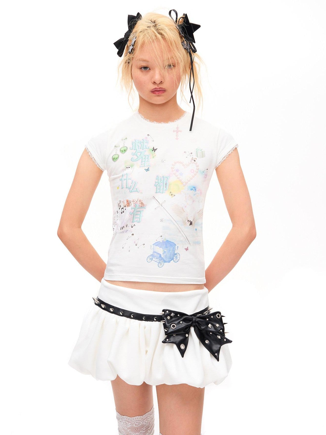 CFIERCE Dream Text Print Lace Trim Women&